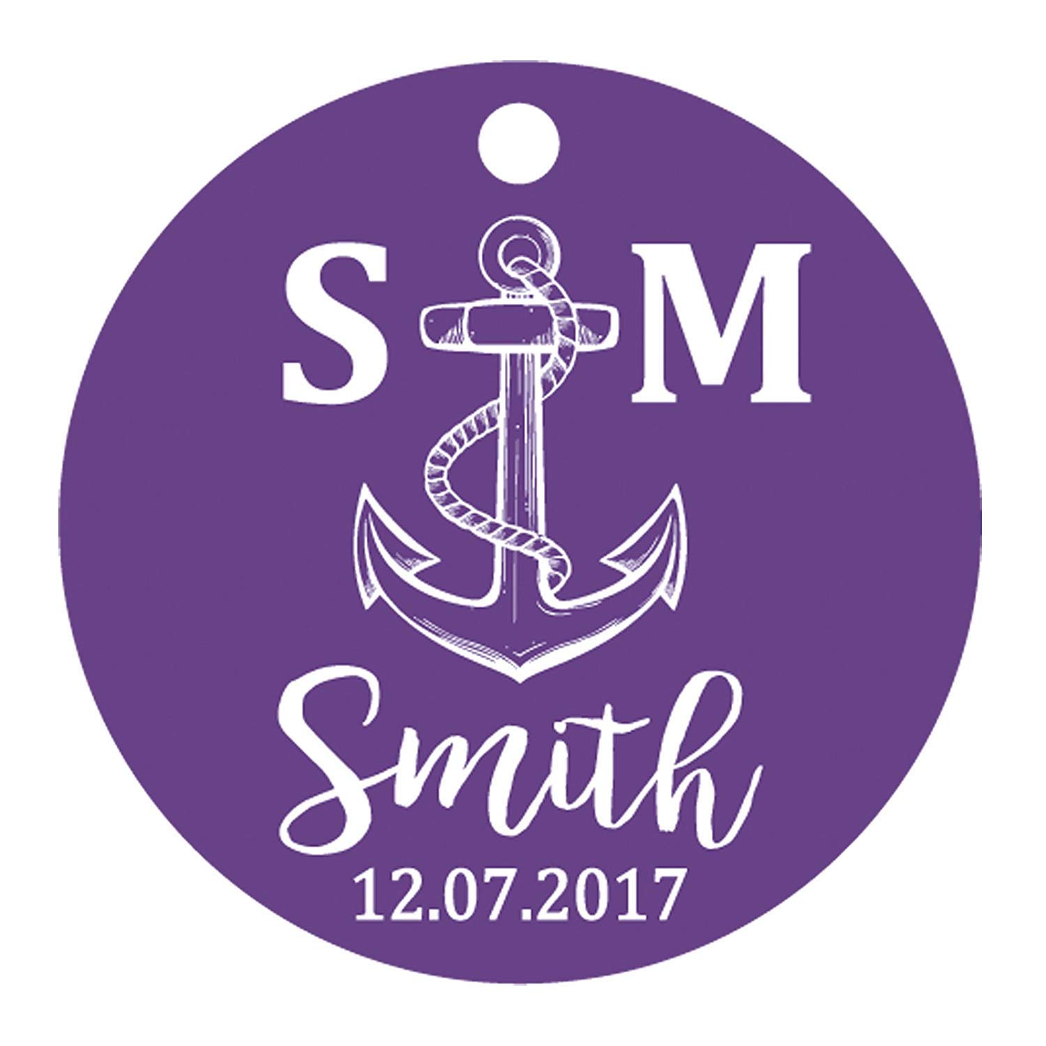 100 PCS Custom Initial Anchor Wedding Favor Tags - Personalized Round Hang Gift Tags for Wedding, Bridal Shower, Baby Shower & Party Decorations