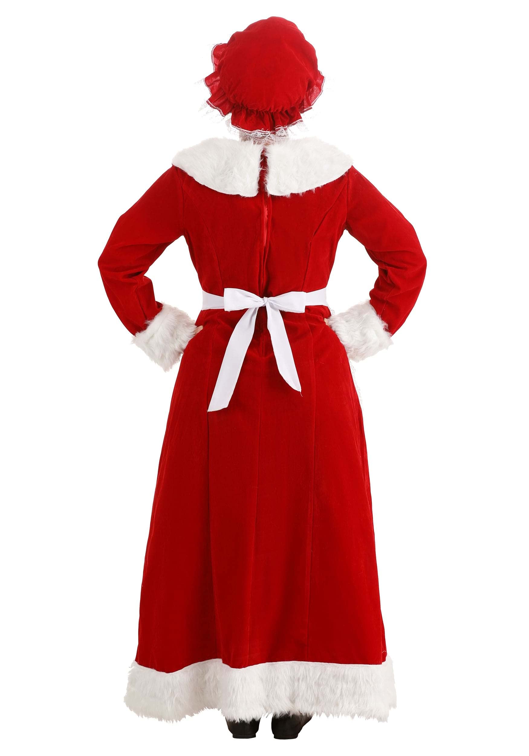 Mrs. Claus Costume for Women - Red Santa Dress with White Fur Trim, Matching Bonnet & Apron Set | Christmas Party, Holiday Cosplay, Themed Events