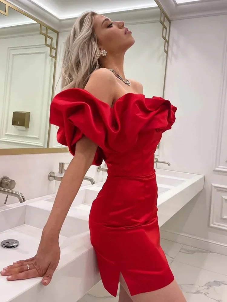 Elegant White Ruffle Bodycon Mini Dress Off Shoulder Party Dress for Wedding Guests - Perfect for Summer Weddings, Cocktail Parties & Date Nights
