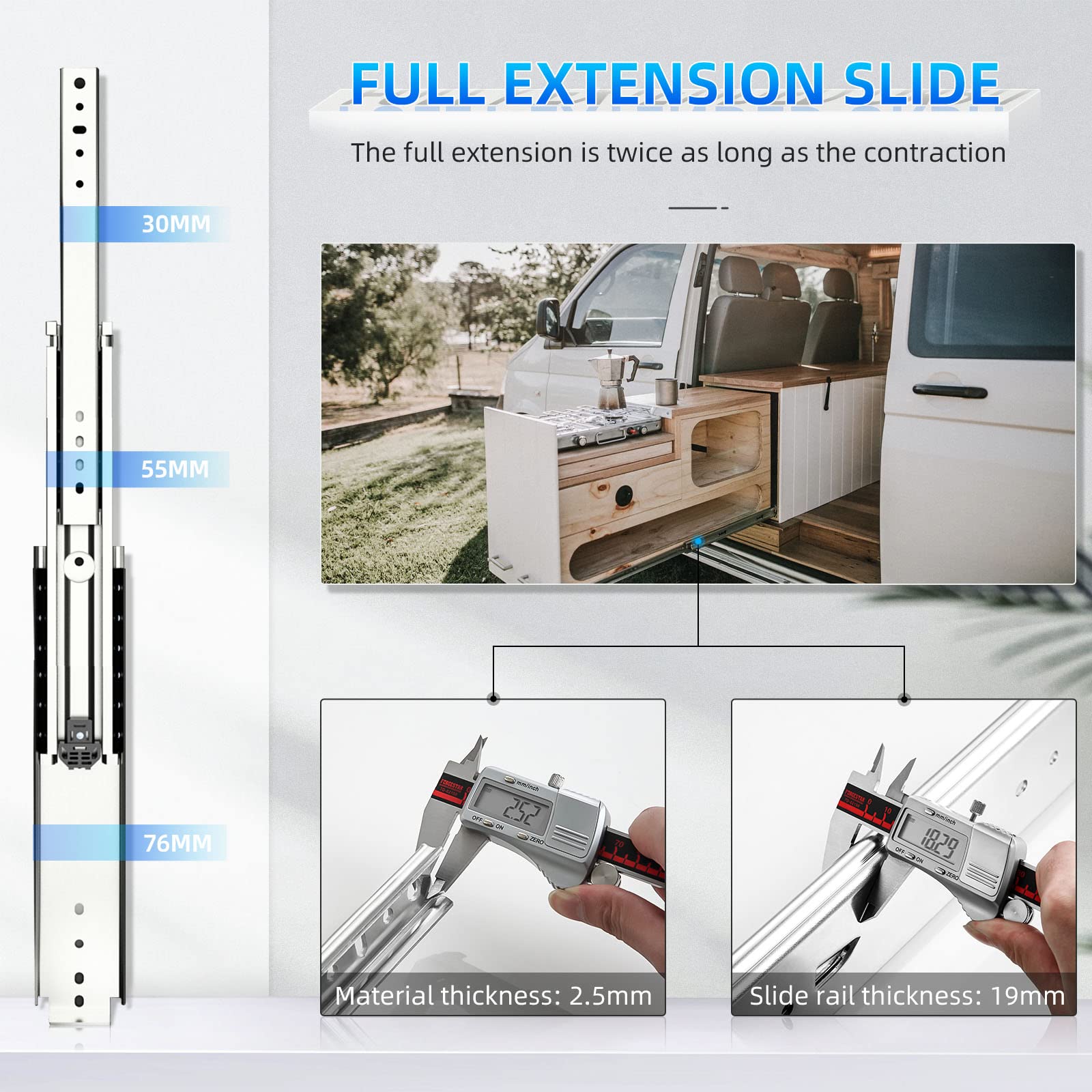 SHUHANG Heavy Duty Drawer Slides 500 lb Load Capacity - 12 to 60 Inch Full Extension Ball Bearing Side Mount Rails for Industrial, RV, Cabinets & Furniture - Perfect for Garage Storage, Workshop Drawers & RV Renovations