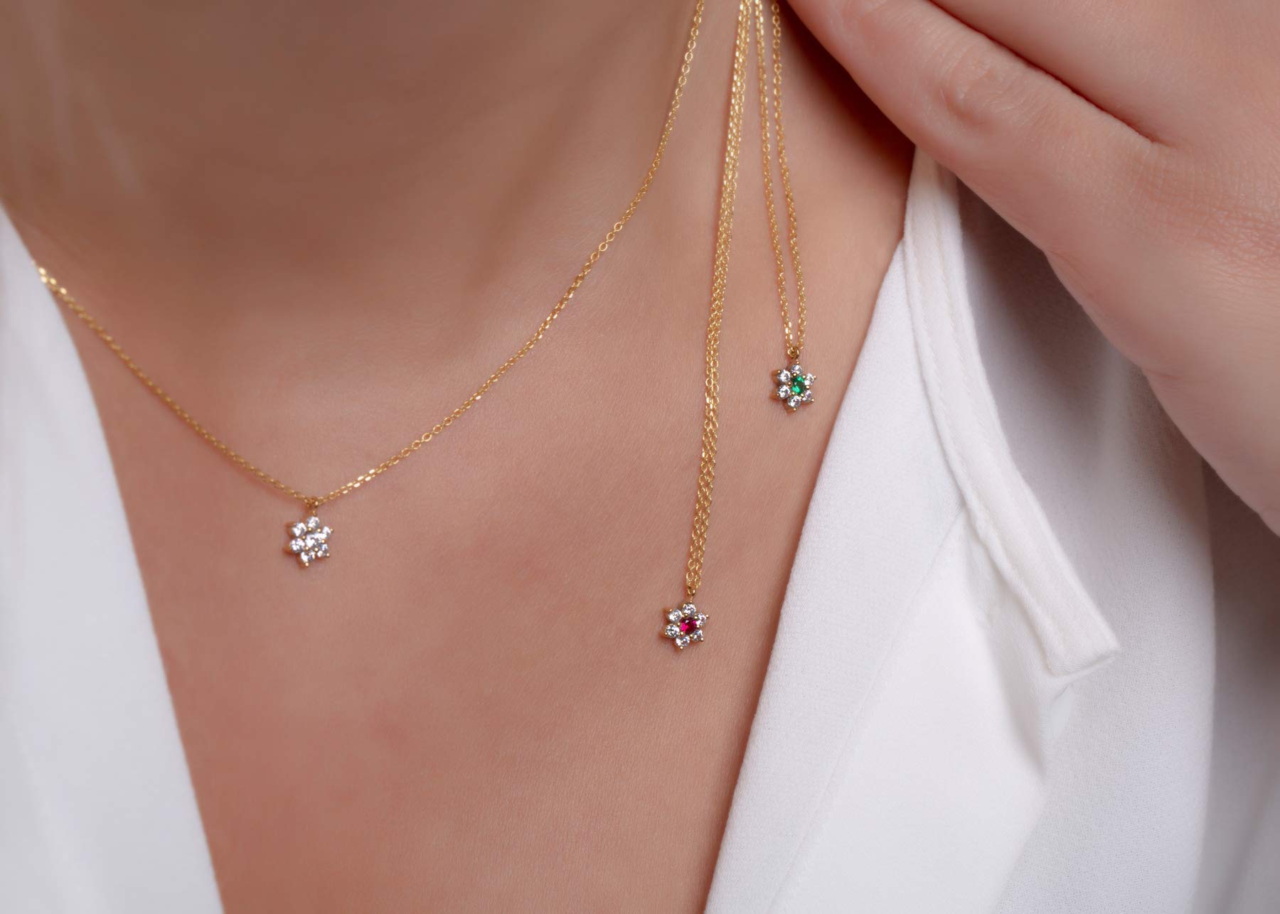 Elegant Diamond Flower Necklace - Ruby, Emerald, Sapphire Gemstone Jewelry for Women | Perfect for Weddings, Parties & Gifts