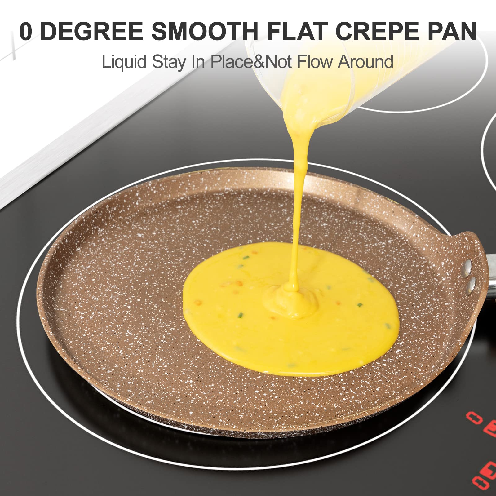 Nonstick 10 Inch Crepe Pan - Granite Coating Flat Skillet for Dosa, Tawa, Tortilla, Pancake & Roti - Induction Compatible PFOA-Free Cookware with Stay-Cool Handle - Perfect for Breakfast, Indian Cooking & Mexican Cuisine