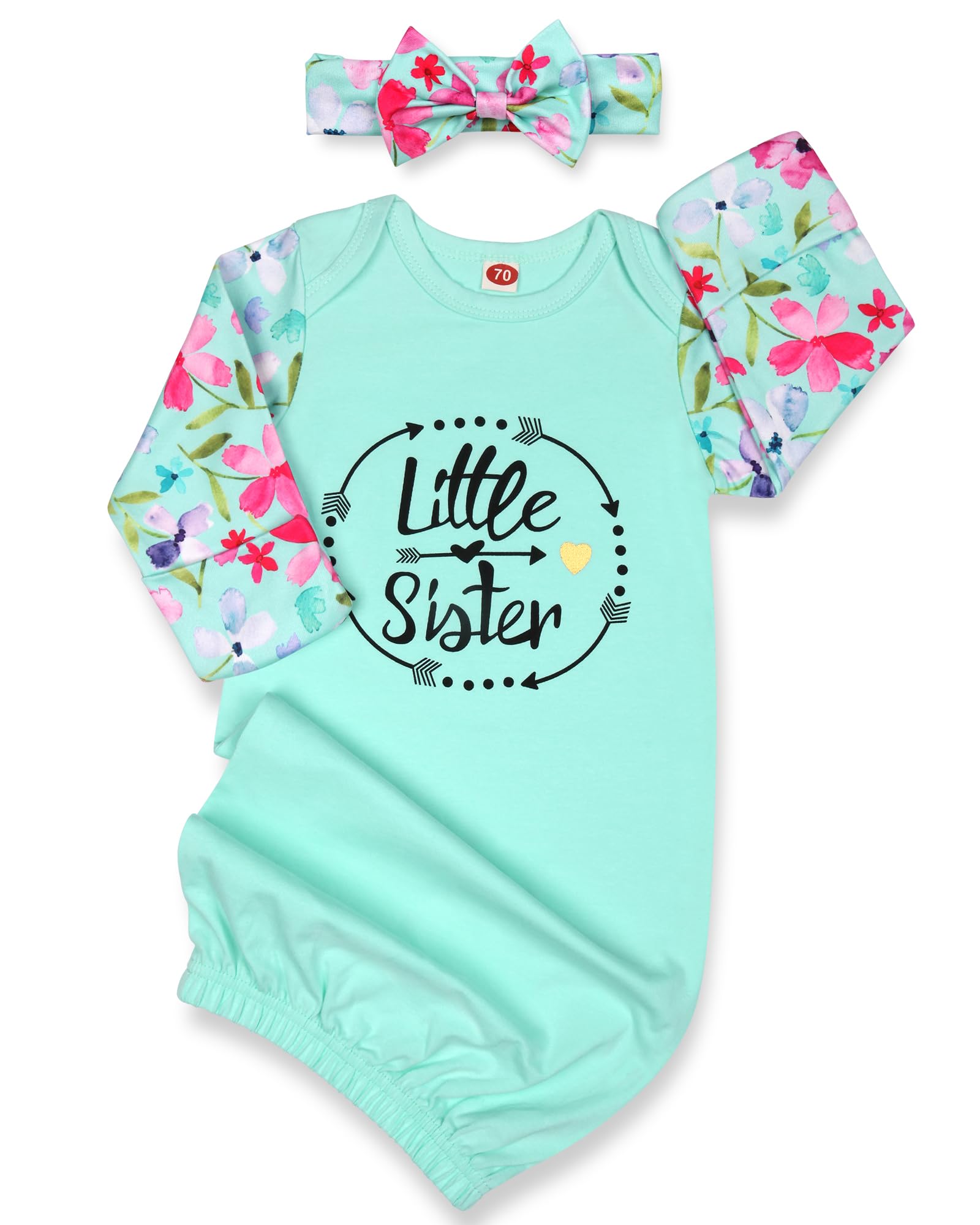 Super Soft Breathable Baby Nightgown 0-6 Months - Newborn Coming Home Outfit with Headband Set in Mint Green | Perfect for Sleepwear, Photoshoots & First Outings