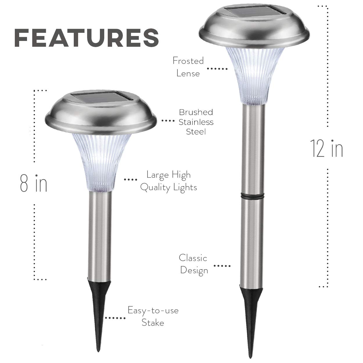 Solar Pathway Lights Outdoor - 8 Pack Super Bright LED Walkway Lights, Brushed Stainless Steel Garden Lights for Patio, Lawn, Yard & Landscape Decor (12 Inch Tall) - Perfect for Driveway, Backyard & Garden Lighting at Night