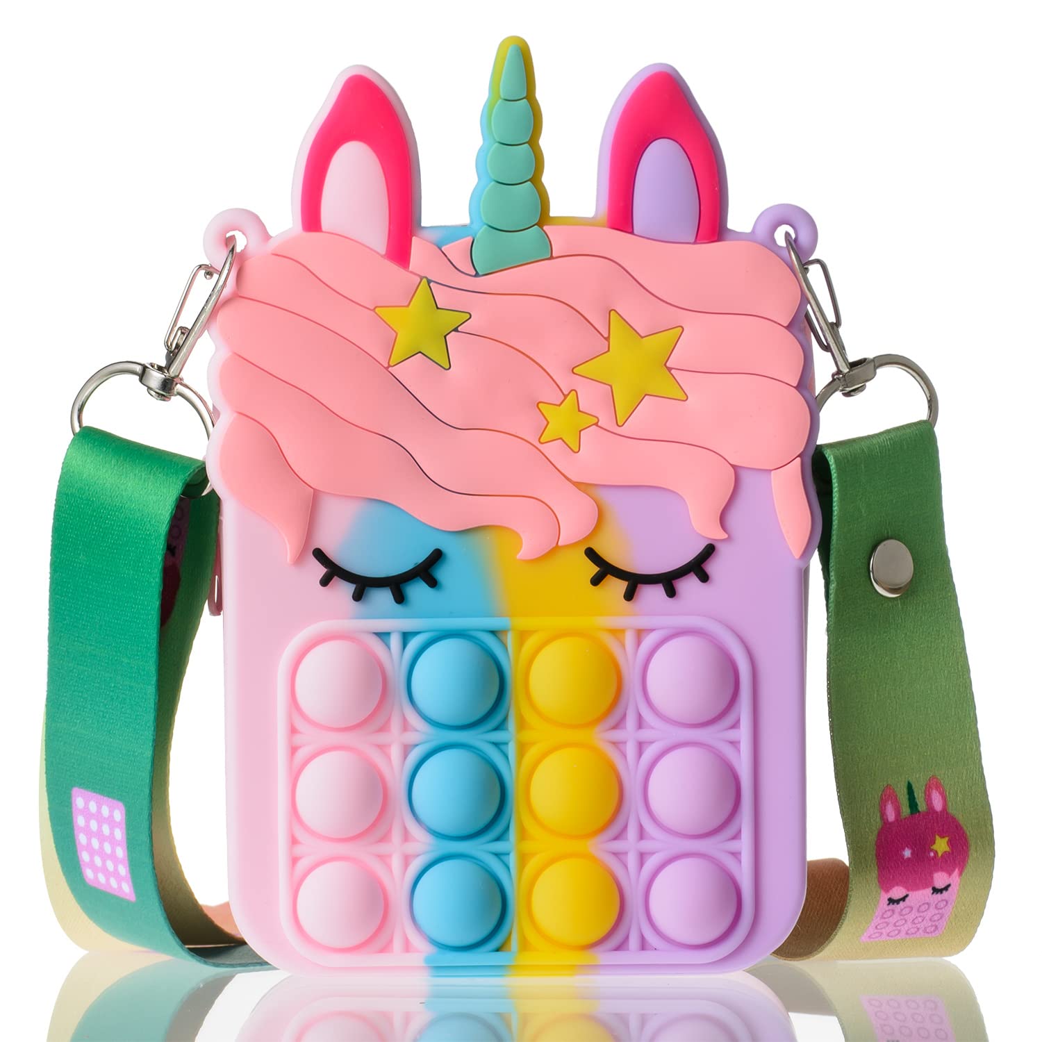 HigherStage Pop Purse for Girls - Rainbow Popper Shoulder Bag, Fidget Sensory Toy & Bubble Stress Relief Gift for Women & Teens - Perfect for School, Travel, and Anxiety Relief (Rainbow)