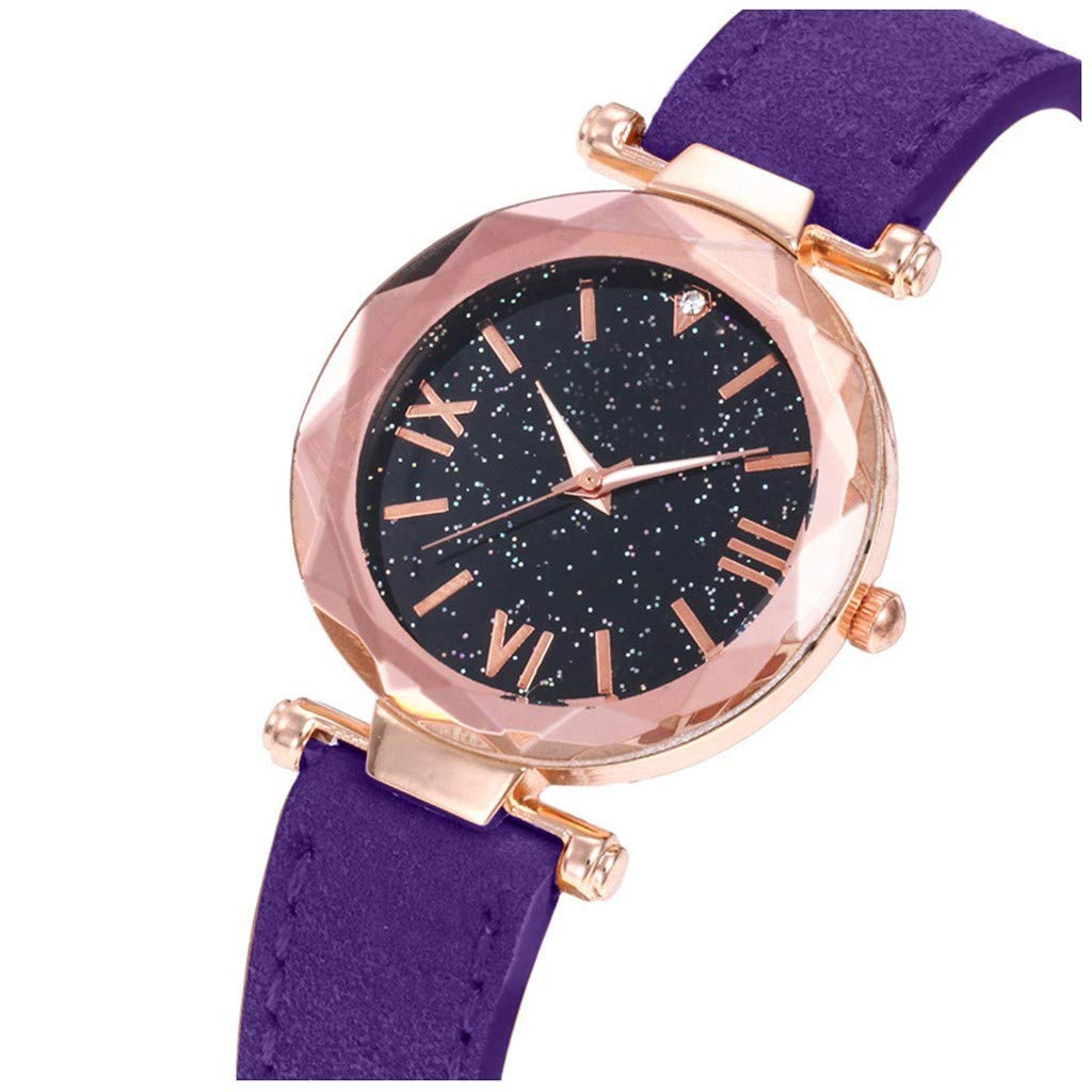 Elegant Roman Numeral Women's Watch with Frosted Star Dial & Leather Strap - Perfect for Casual, Office & Special Occasions