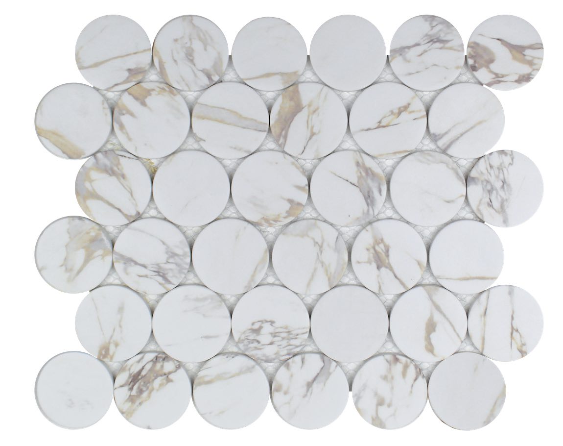 2 Inch Recycled Glass Tile Beige Rounded - Eco-Friendly Mosaic Backsplash for Kitchen & Bathroom Decor