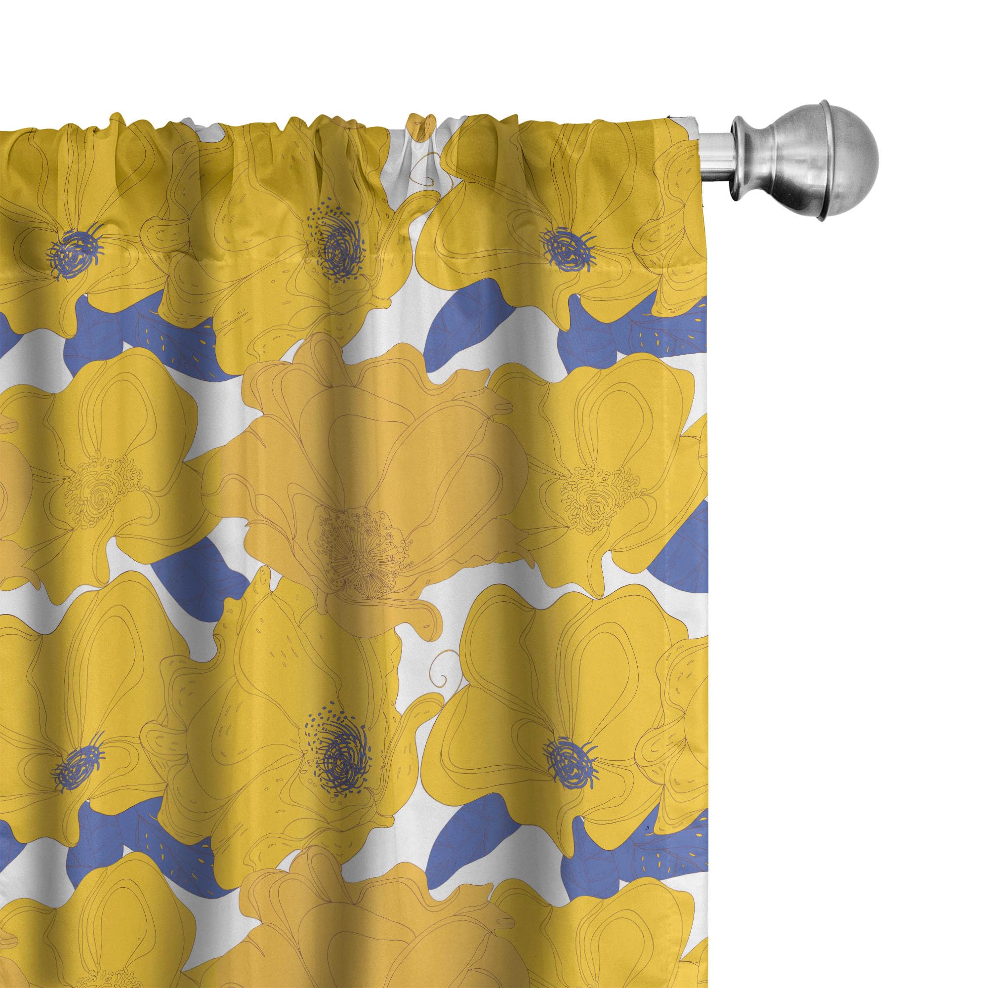 Ambesonne Floral Window Curtains Set of 2 - Hand Painted Blue Abstract Flower Design with Rod Pocket, Lightweight Sheer Panels 56x95 Inches - Perfect for Living Room, Bedroom & Nursery Decor (Orange Yellow)