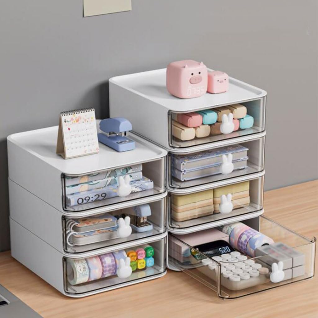 Stylish Plastic Countertop Pen Holder with Drawer - Large Capacity Desk Organizer, Stackable Stationery Storage Box for Home & Office Use | Perfect for Desks, Study Tables, and Workspaces