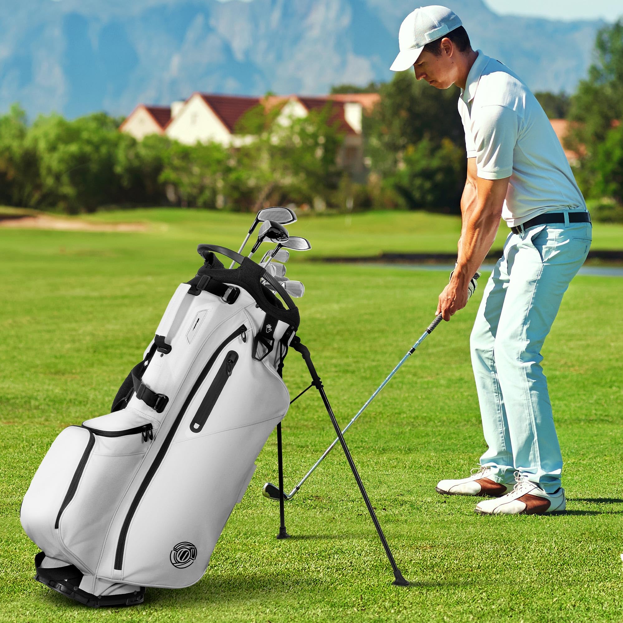 DWVO 14-Way Lightweight Golf Stand Bag with Padded Ergonomic Double Strap - Full Length Dividers & Rain Hood - Perfect for Men & Women Golfers on the Course or Driving Range