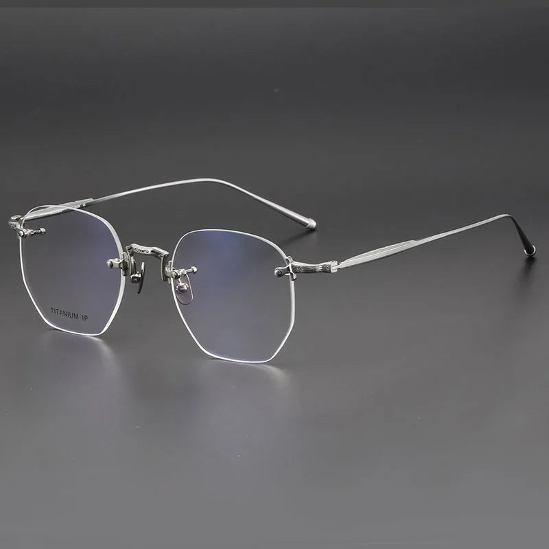 Aimee Men's Rimless Polygon Oval Titanium Eyeglasses 22140 - Lightweight & Durable Titanium Frame for Office, Reading & Everyday Wear