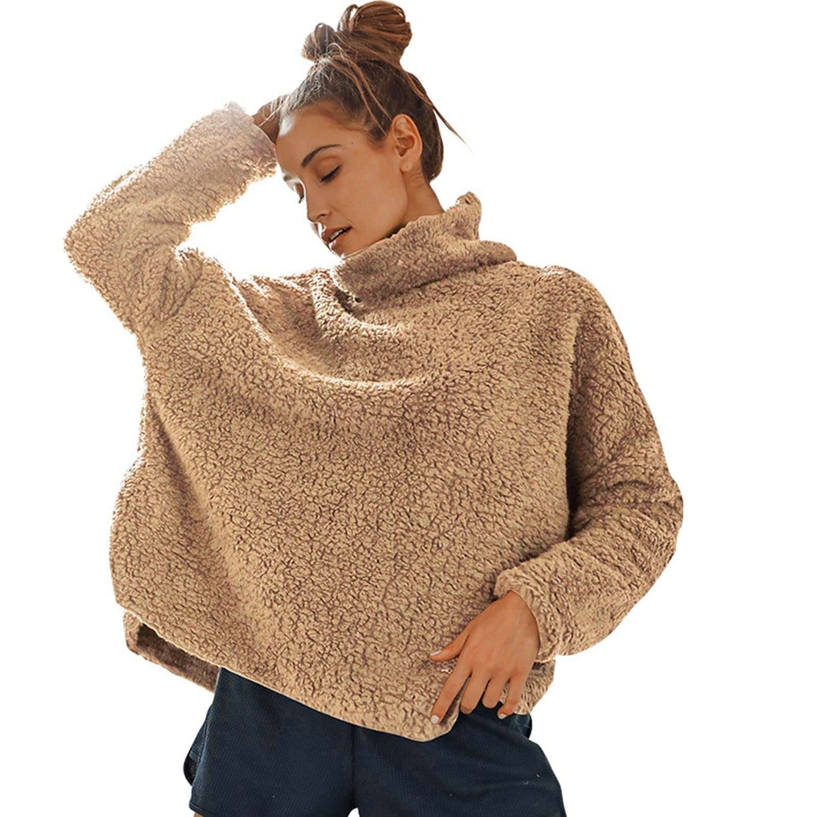 Women's Comfortable Loose High Neck Pullover Blouse - Padded Graphic Tee in Green | Casual Wear, Office Outfits & Everyday Fashion
