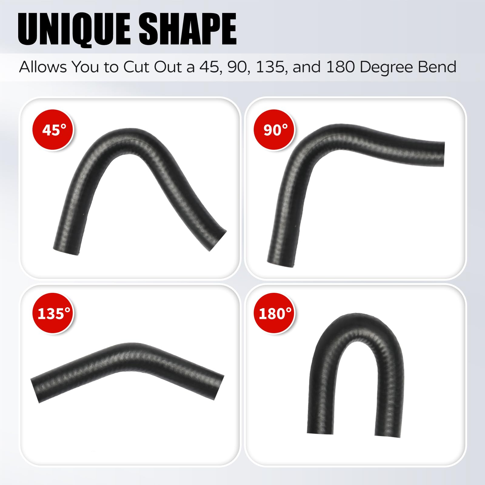 1/4 Inch ID Molded Fuel Line Rubber Hose Elbow - Universal 45, 90, 135, 180 Degree Bend - Compatible with Cars, Trucks, ATVs & Marine Engines - High-Temperature & Oil-Resistant Fuel Hose for Automotive & Industrial Applications
