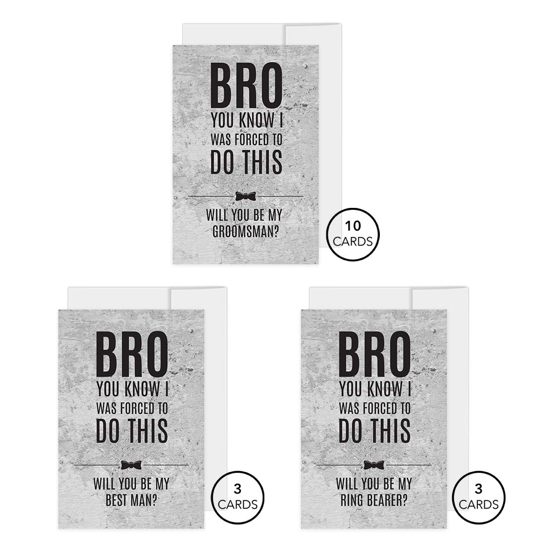 Groomsmen Proposal Cards Set of 16 with Envelopes - 10 Groomsman, 3 Best Man, 3 Ring Bearer Cards (4x6 Inch) - Funny 'Bro You Know I Was Forced to Do This' Wedding Party Invitation - Perfect for Bachelor Party Planning and Wedding Party Gifts