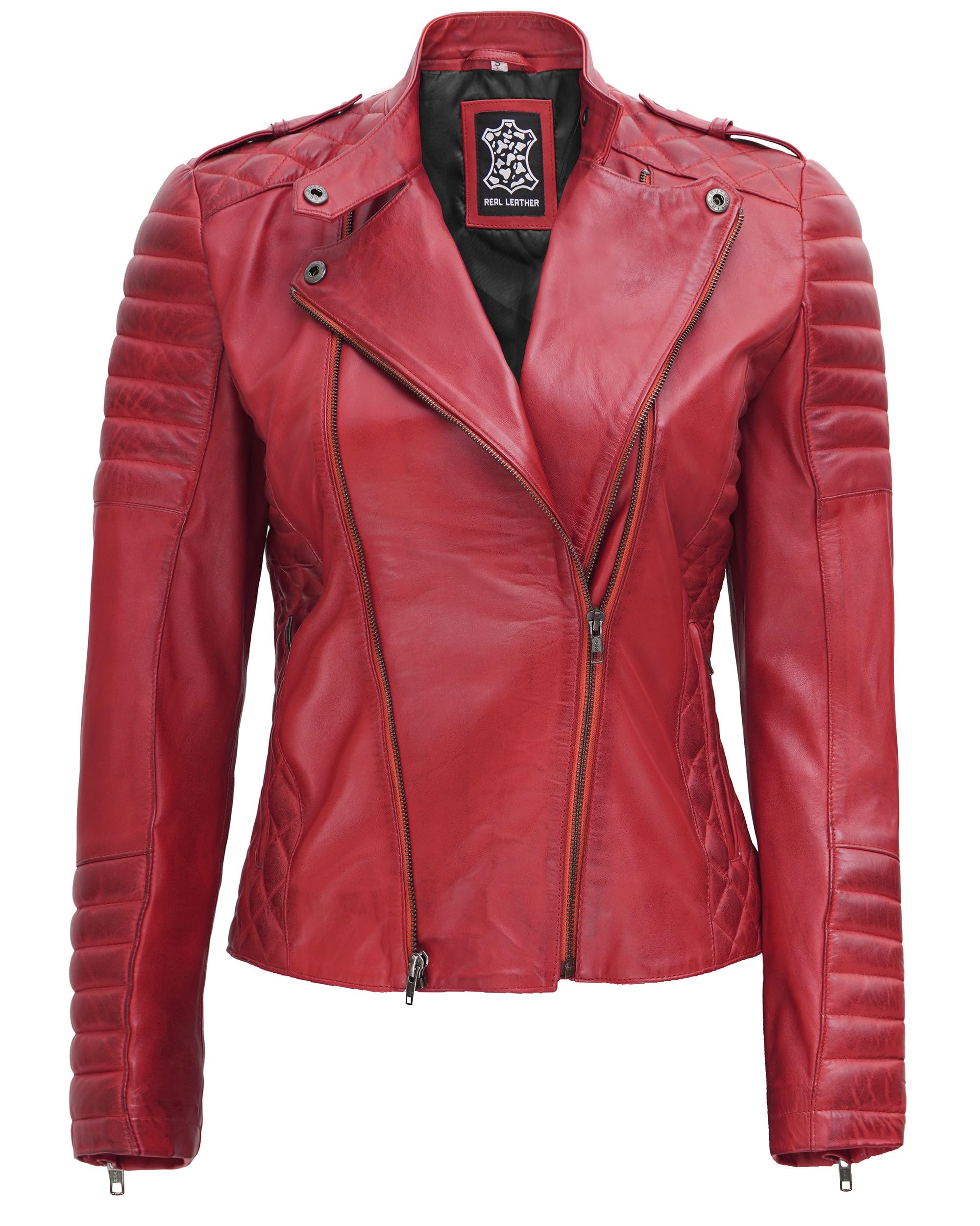 Decrum Women's Motorcycle Leather Jacket - Genuine Lambskin Biker Jacket in Red, Black & Brown | Stylish Outerwear for Riding, Night Out & Casual Wear