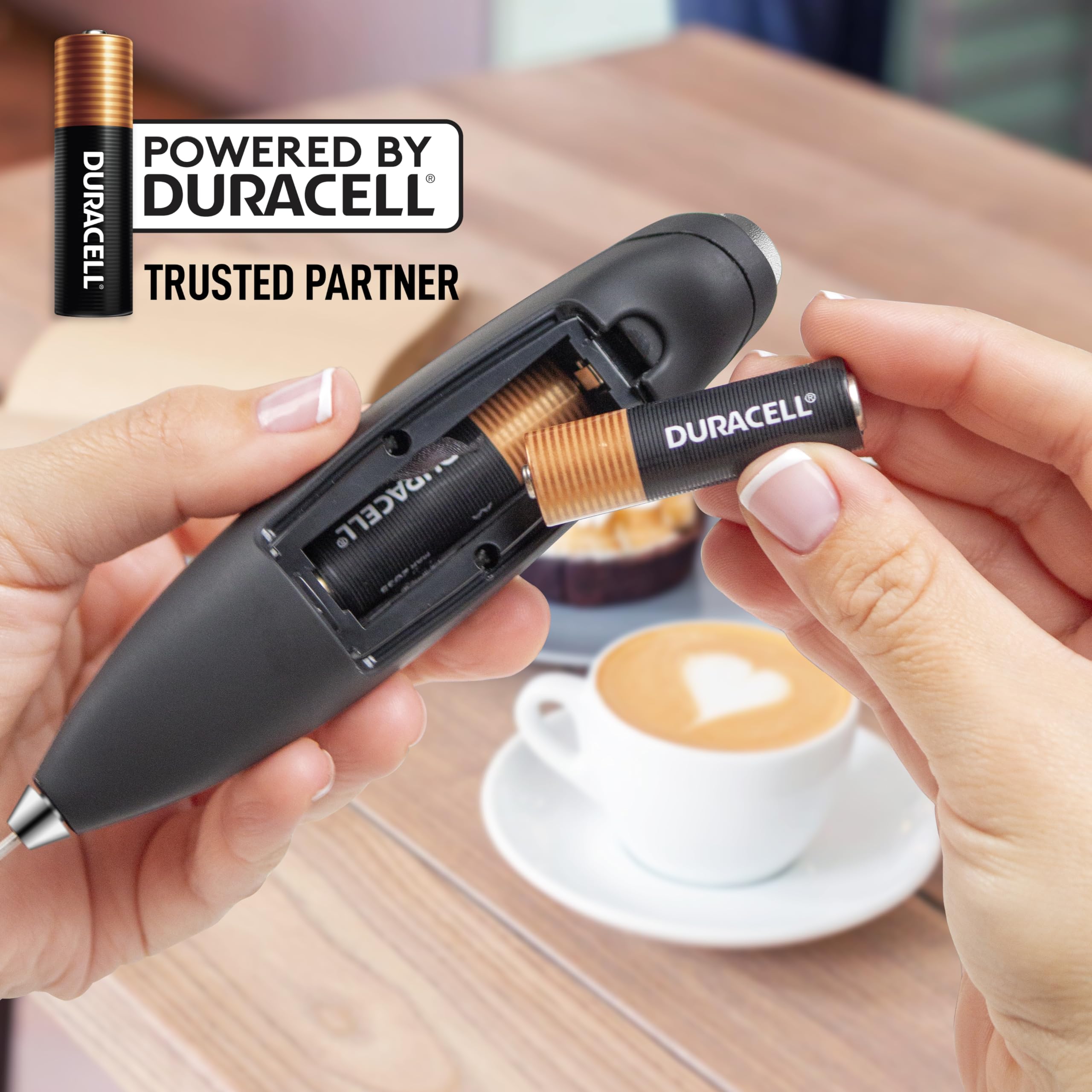 Zulay Powerful Milk Frother Handheld Electric Whisk - Includes 4 Duracell Batteries - Coffee Frother Wand for Cappuccino, Latte, Matcha & Hot Chocolate - Ideal for Home, Office & Coffee Shops - Black