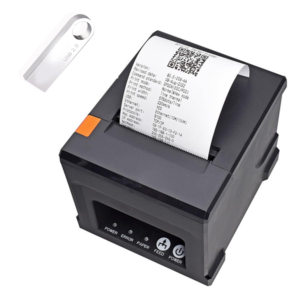 80mm 3 Inch POS Thermal Receipt Printer with Auto Cutter - Commercial Kitchen & Restaurant Bill Printer with LAN/USB Connectivity, Cash Drawer Support (Not Compatible with Square/Doordash/Uber Eats) - Perfect for Fast Food Restaurants, Cafes, and Retail Stores