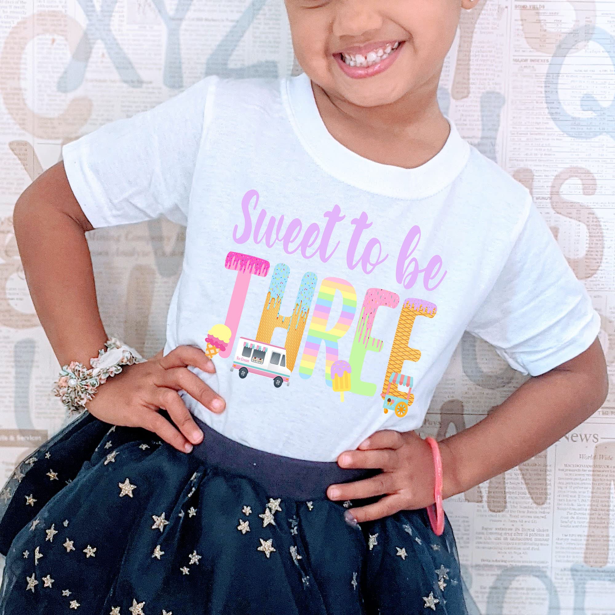 3rd Birthday Shirt for Girls - Ice Cream Theme Toddler Outfit (5T) | Sweet to Be Three Party Dress for Birthday Celebrations & Photo Shoots