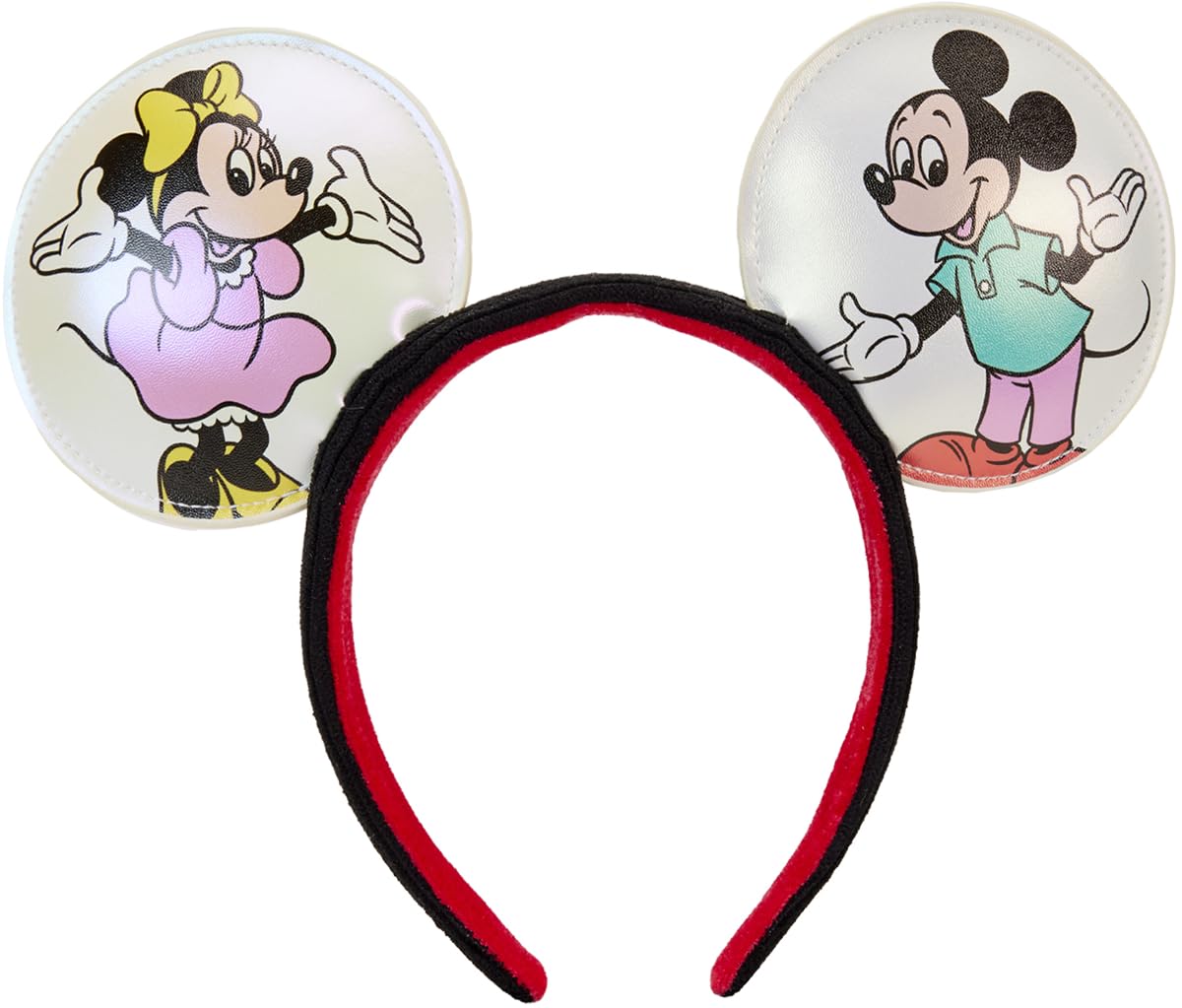 Disney 100 Mickey & Minnie Mouse Loungefly Mini Backpack with Ear Support - Cute Disney Character AOP Design for Women & Girls - Perfect for Theme Parks, Travel, and Everyday Use