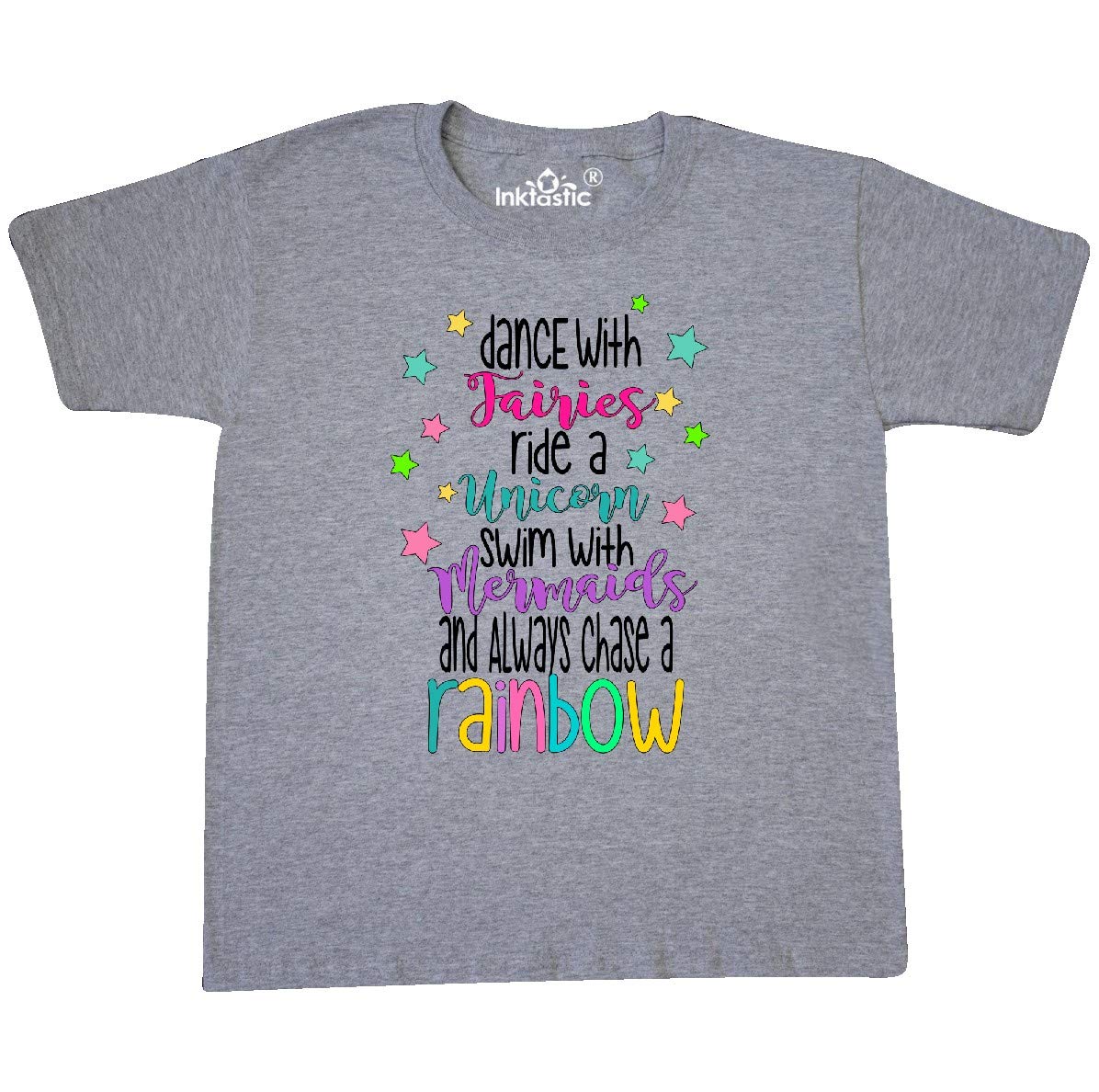 Inktastic Dance with Fairies Ride a Unicorn Swim with Mermaids Youth T-Shirt - Fun Fantasy Graphic Tee for Kids Birthday & Playdates