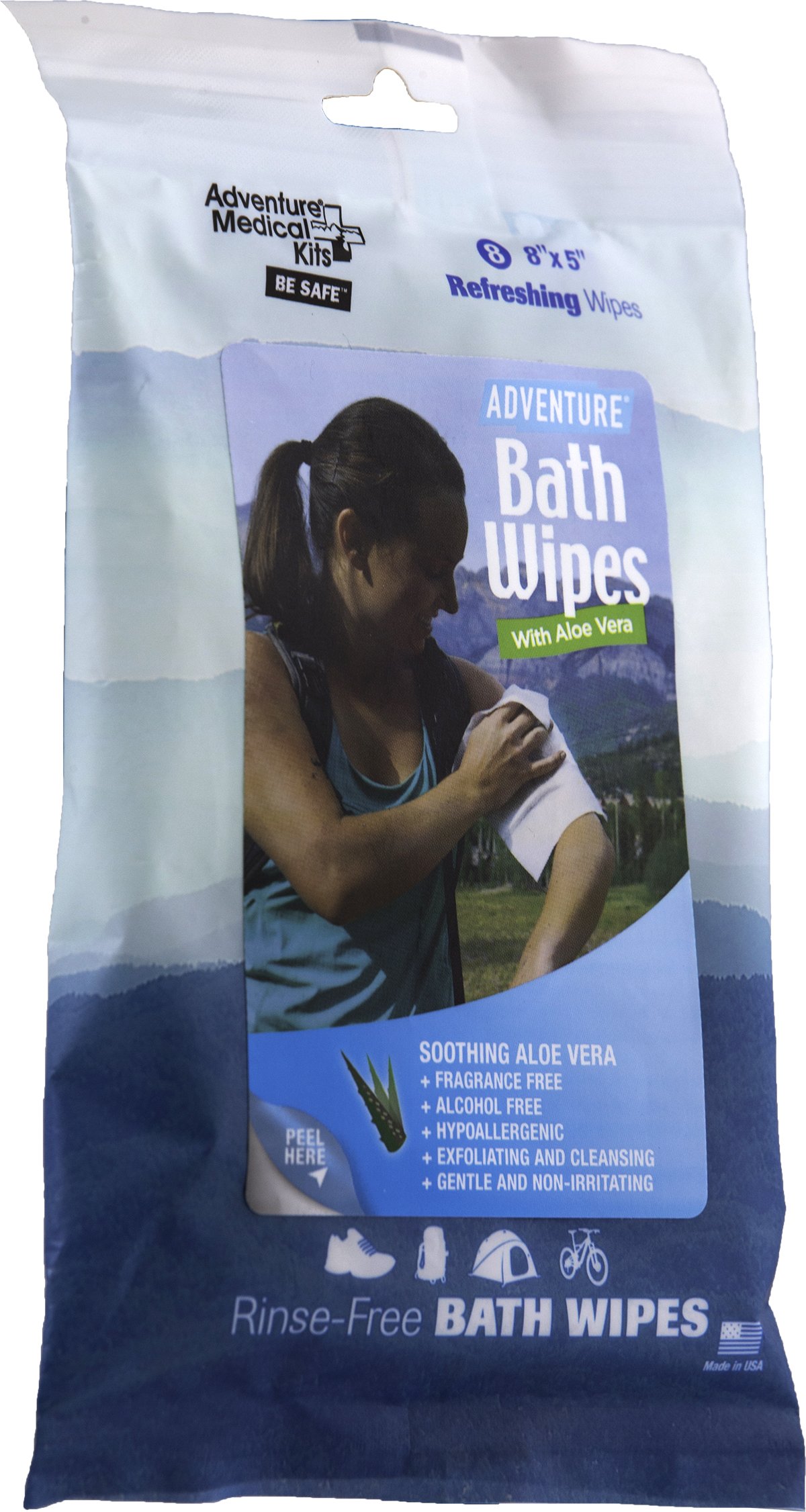 Adventure Medical Kits Bath Wipes - Travel Size, 8 Count per Pack (4 Packs) - Portable Hygiene Wipes for Camping, Hiking, and Emergency Preparedness