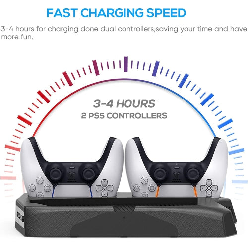 3 in 1 Vertical Stand with Cooling Fans & Charging Dock for PS5 Console & Digital Edition - Dual Controller Charger for Gaming Setup & Entertainment Center Accessories