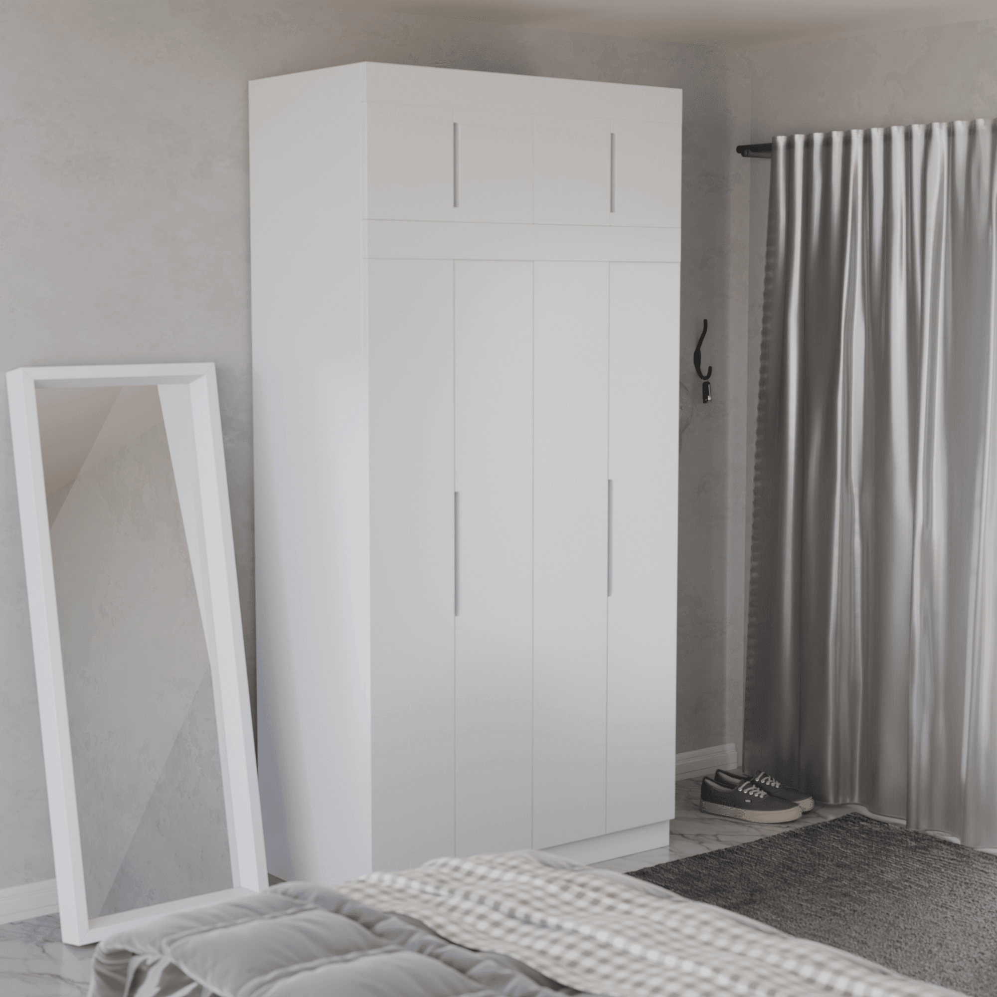 Harris 4 Door Open Wardrobe with Top Shelf - Modern Closet Organizer for Bedroom, Living Room & Entryway Storage - Spacious Wooden Armoire for Clothes, Shoes & Accessories