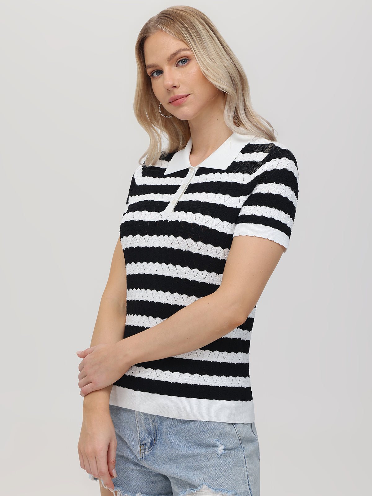 Lucille: Stylish Stripe Polo Sweater for Women | Casual & Office Wear | Perfect for Fall & Winter Outfits