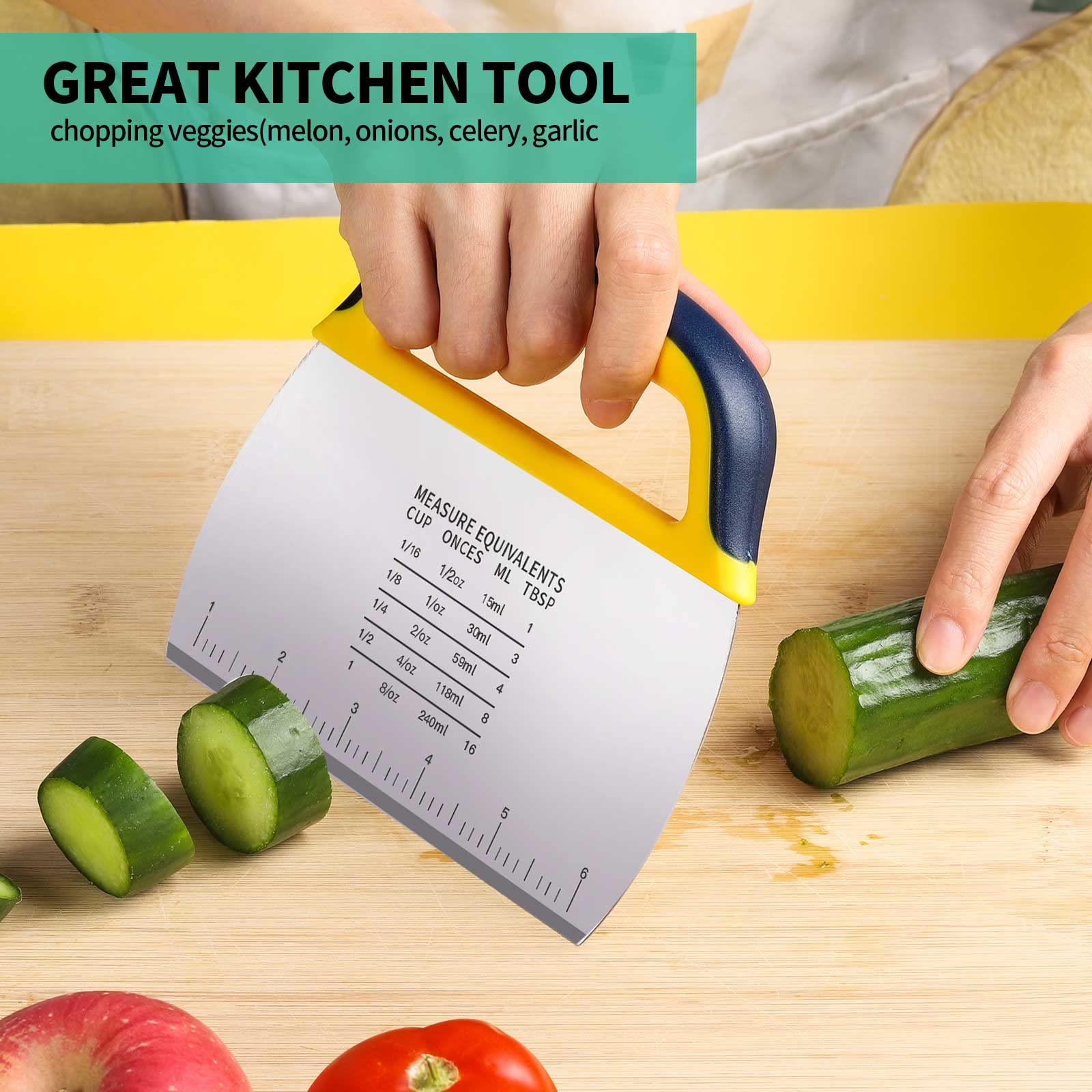 Stainless Steel Dough Scraper 2-Pack with Ergonomic Grip - Plastic Dough Cutter with Measuring Scale - Multi-Purpose Baking Tool for Pizza, Pastry, Bread & Cake - Perfect for Home Bakers & Professional Kitchens