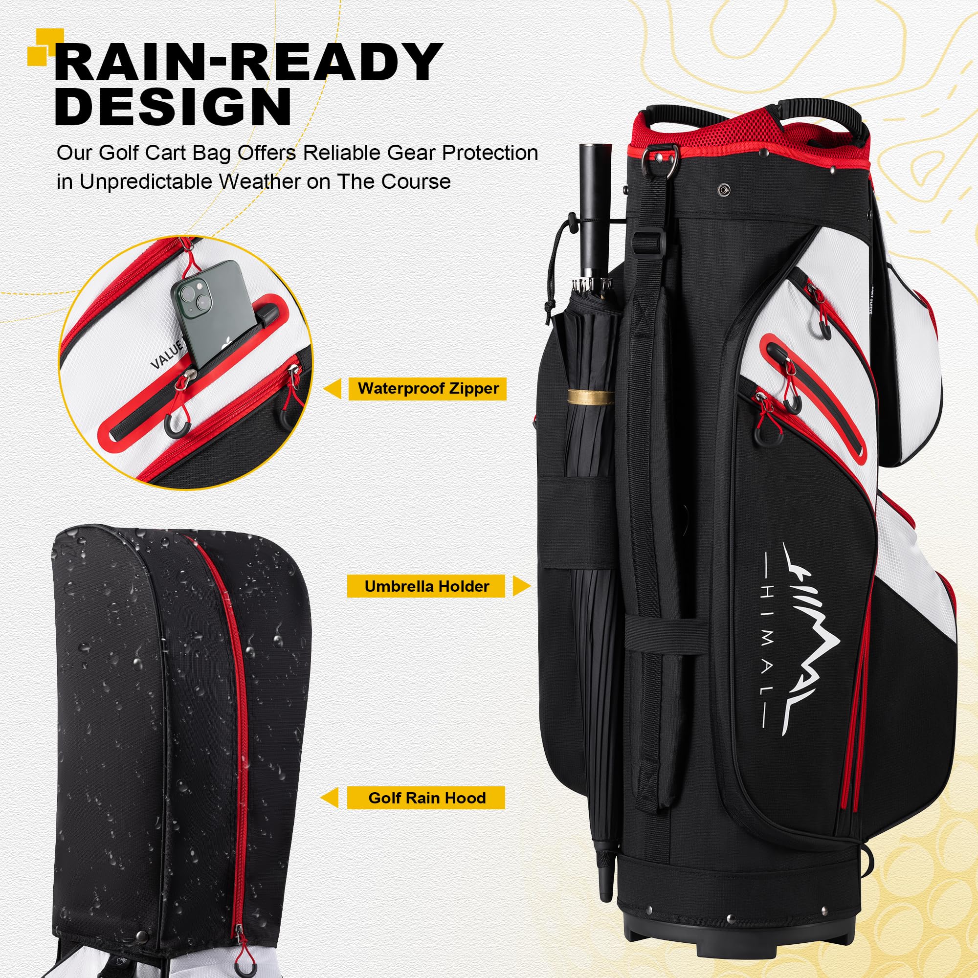Premium 15-Way Golf Cart Bag with Organizer Divider Top, Comfortable Handles & Waterproof Rain Cover - Ideal for Golfers, Tournaments & Outdoor Sports
