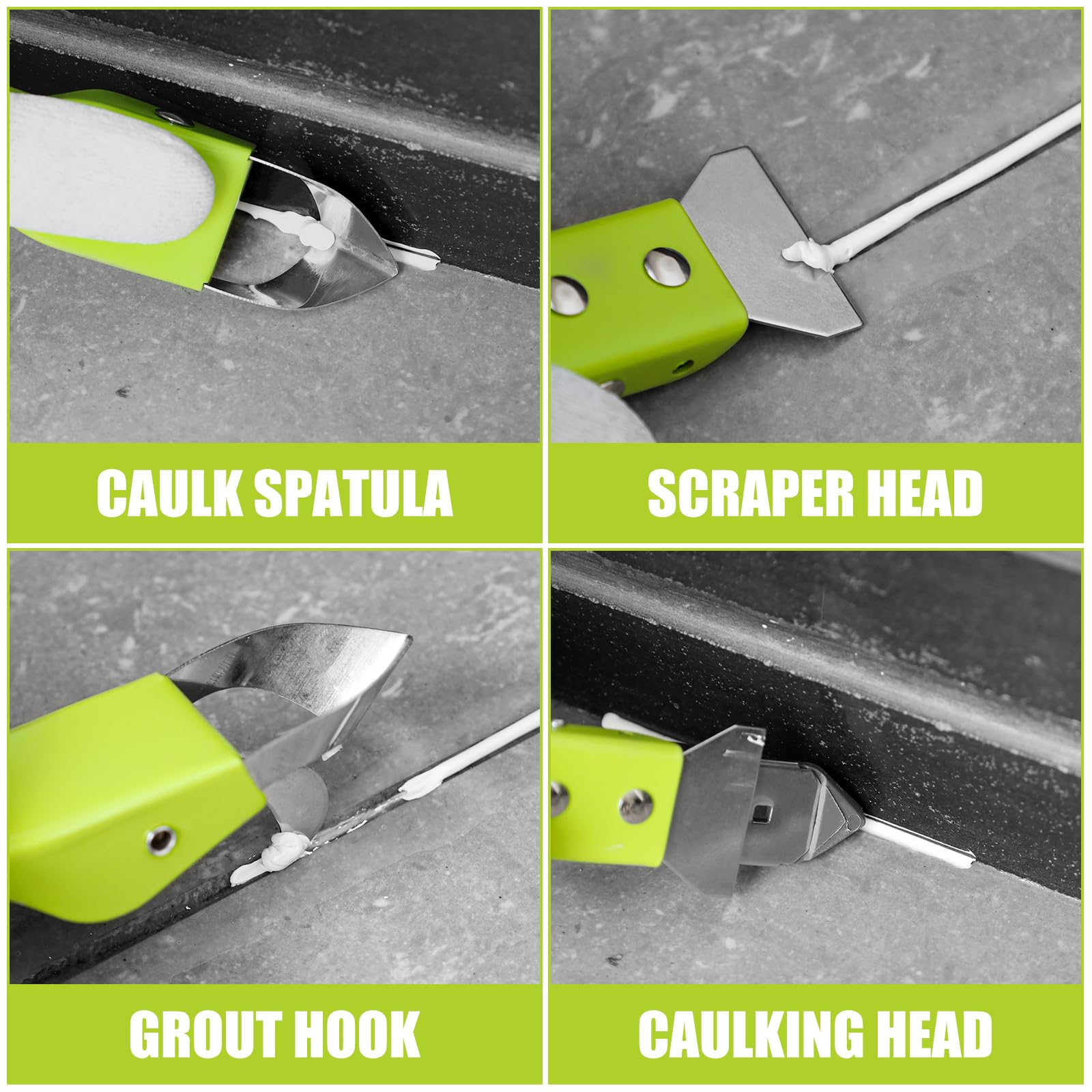 DEWINNER 4 in 1 Stainless Steel Caulking Tool Kit - Silicone Sealant Finisher, Grout Remover for Bathroom, Kitchen, Windows, Floors & Sinks - Professional DIY Caulking Tools for Perfect Sealing & Waterproofing