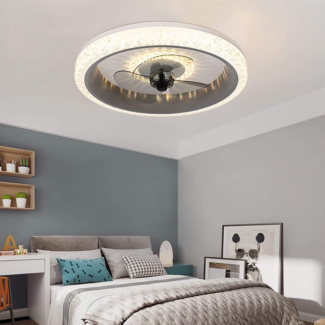 Nordic Modern Minimalist Ceiling Fan with Light - Remote Control, 3-Speed Silent Fan, Dimmable LED Chandelier with Acrylic Shade | Perfect for Living Room, Bedroom, and Dining Room Lighting