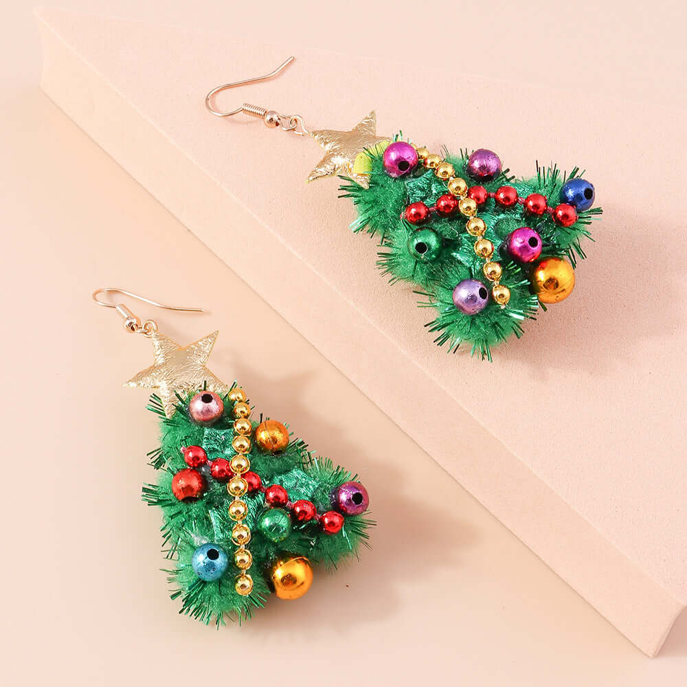 Whimsical Color Bead Christmas Wreath Drop Earrings | Handwoven Bohemian Dangle Earrings for Women | Perfect for Holiday Parties, Festive Gatherings & Gift Giving