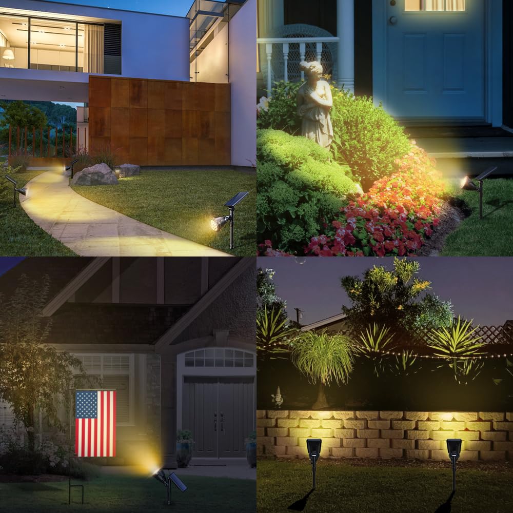 **18 LED Solar Landscape Spotlights Outdoor - Waterproof Solar Lights for Garden, Yard, Tree, Driveway & Pool - Auto On/Off, Warm White Lighting (4 Pack) - Perfect for Pathway, Patio & Backyard Decor**