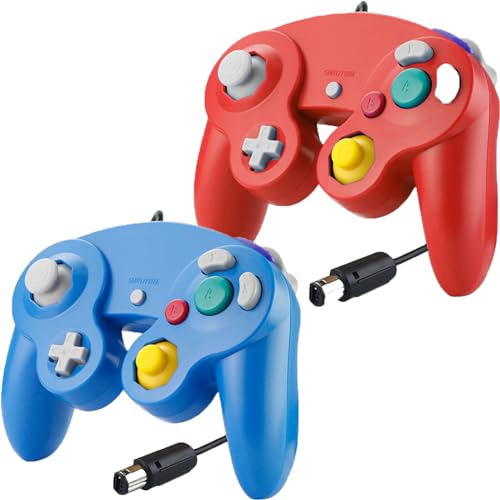 2PCS Wired Game Controller for Nintendo Gamecube, Wii & Wii U with Vibration Function - Blue & Red - Perfect for Multiplayer Gaming & Retro Console Enthusiasts