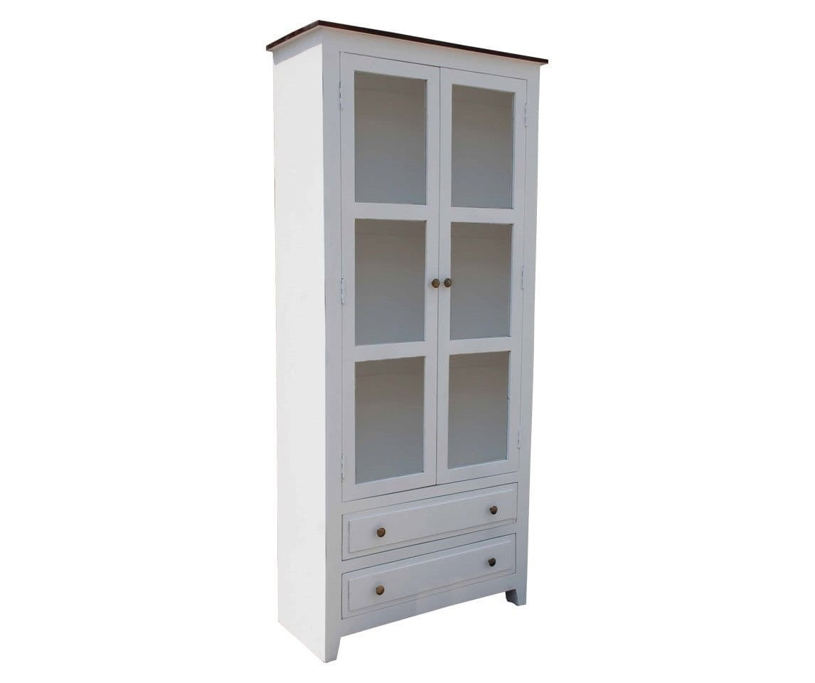 French Blanc Wooden Display Cabinet - Elegant Wooden Display Case for Home Decor, Living Room & Dining Room Storage - Perfect for Showcasing China, Collectibles & Antiques