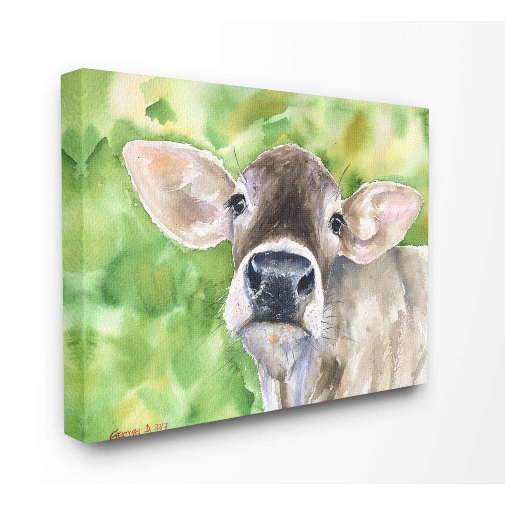 Stupell Industries Cute Baby Cow Animal Green Watercolor Painting - Nursery Wall Art, Kids Room Decor, Farmhouse Style Home Decor