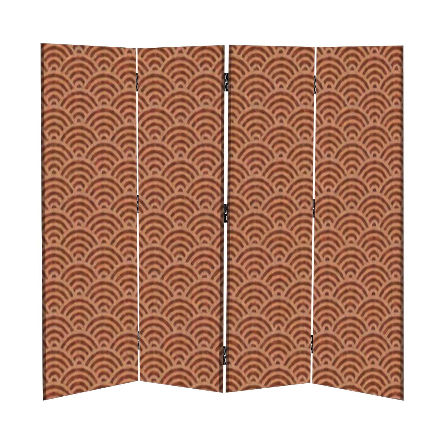 Traditional Asian Wave Canvas Room Divider - 4 Panel Folding Privacy Screen for Home & Office - Temporary Wall Partition for Bedroom, Living Room, and Workspace Separation