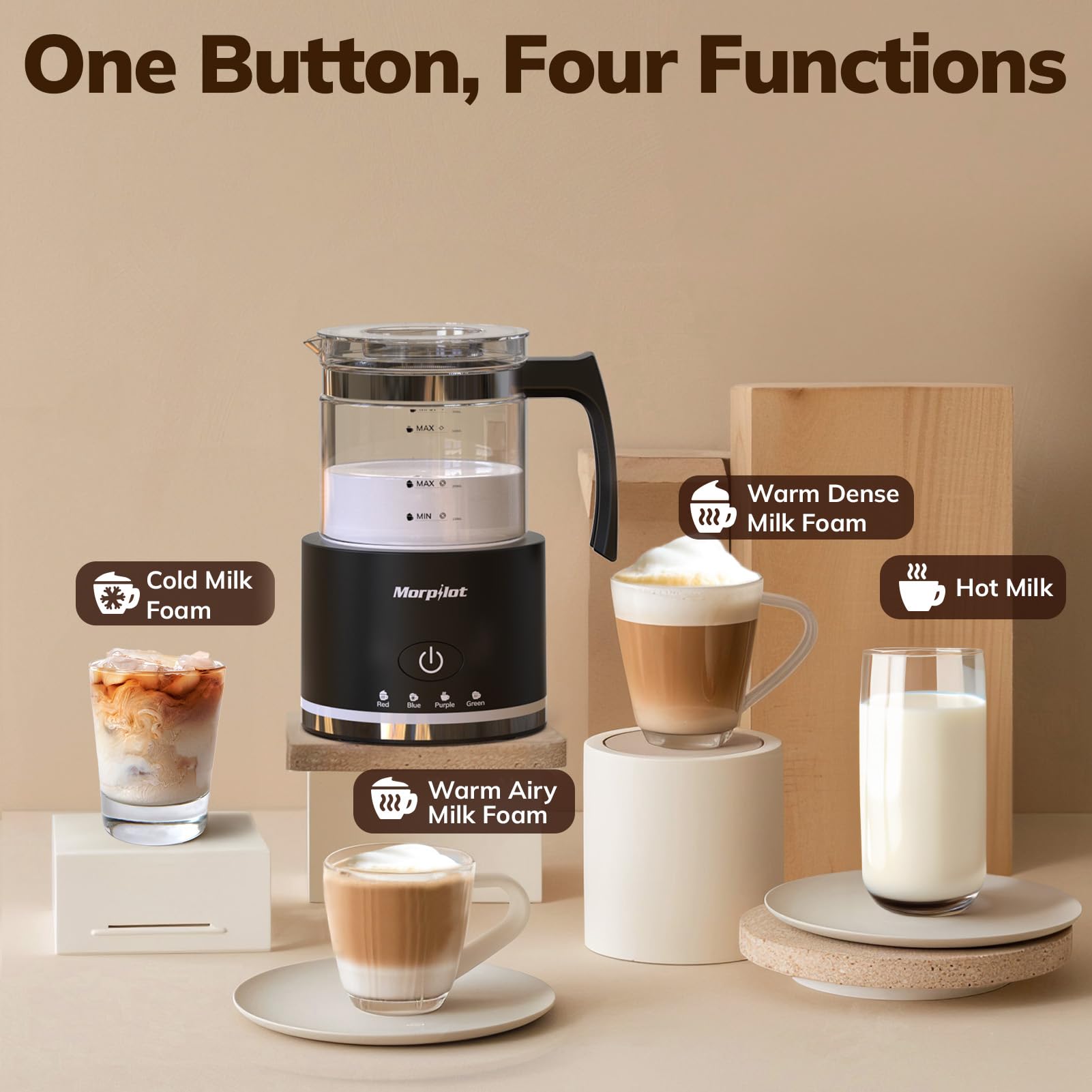 Electric Milk Frother and Steamer - 16.9oz/500ml BPA-Free Milk Frother for Latte, Cappuccino & Hot Chocolate, Dishwasher Safe with 4 Functions, Creates Perfect Froth in 2 Minutes - Black - Ideal for Home Coffee Bars, Office Use & Gift Giving
