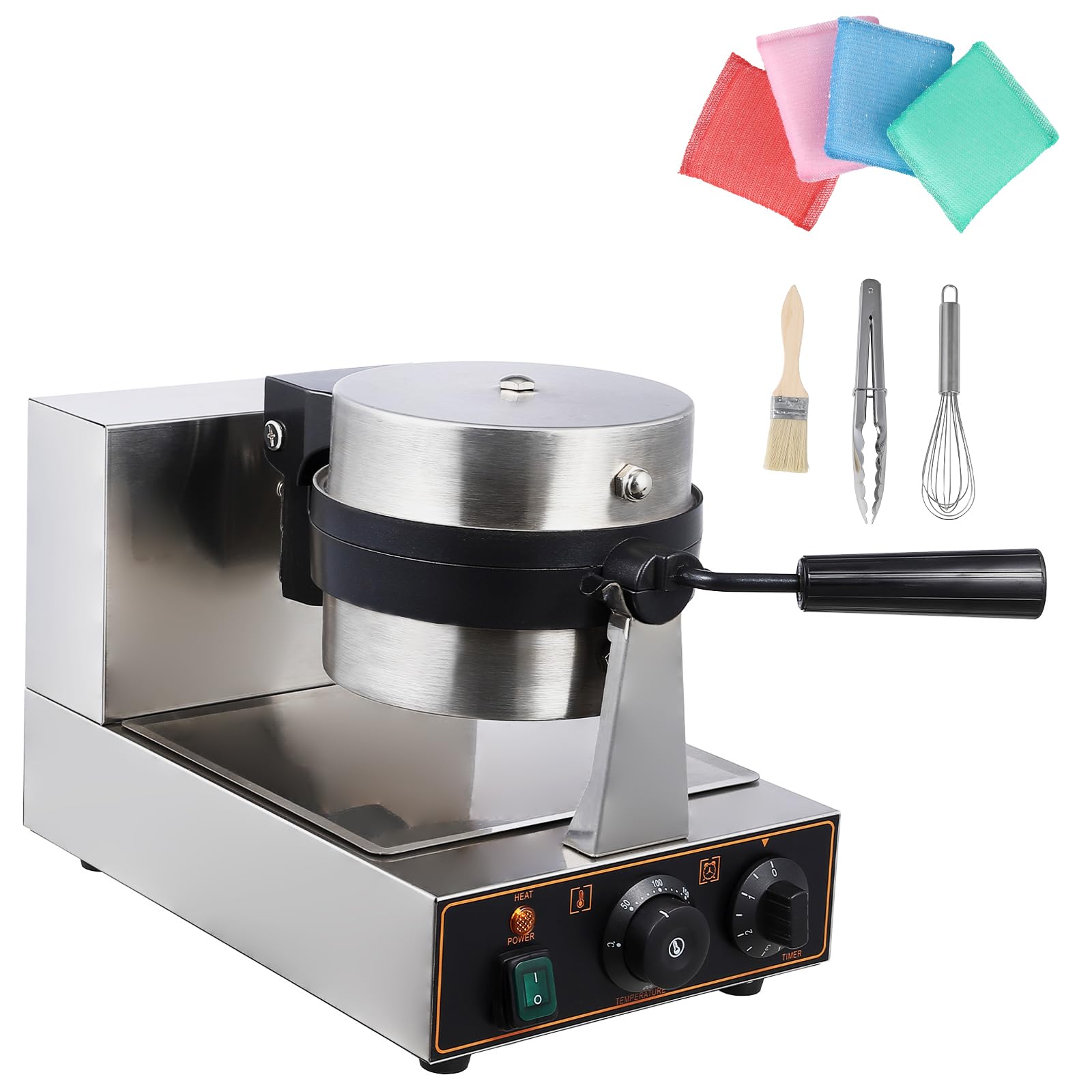 Commercial Electric Waffle Cone Maker - Stainless Steel Nonstick Mold with Efficient Heating, 110V 2400W Single Head Rotating Design for Restaurants, Bakeries & Snack Bars - Perfect for Making Crispy Ice Cream Cones & Desserts