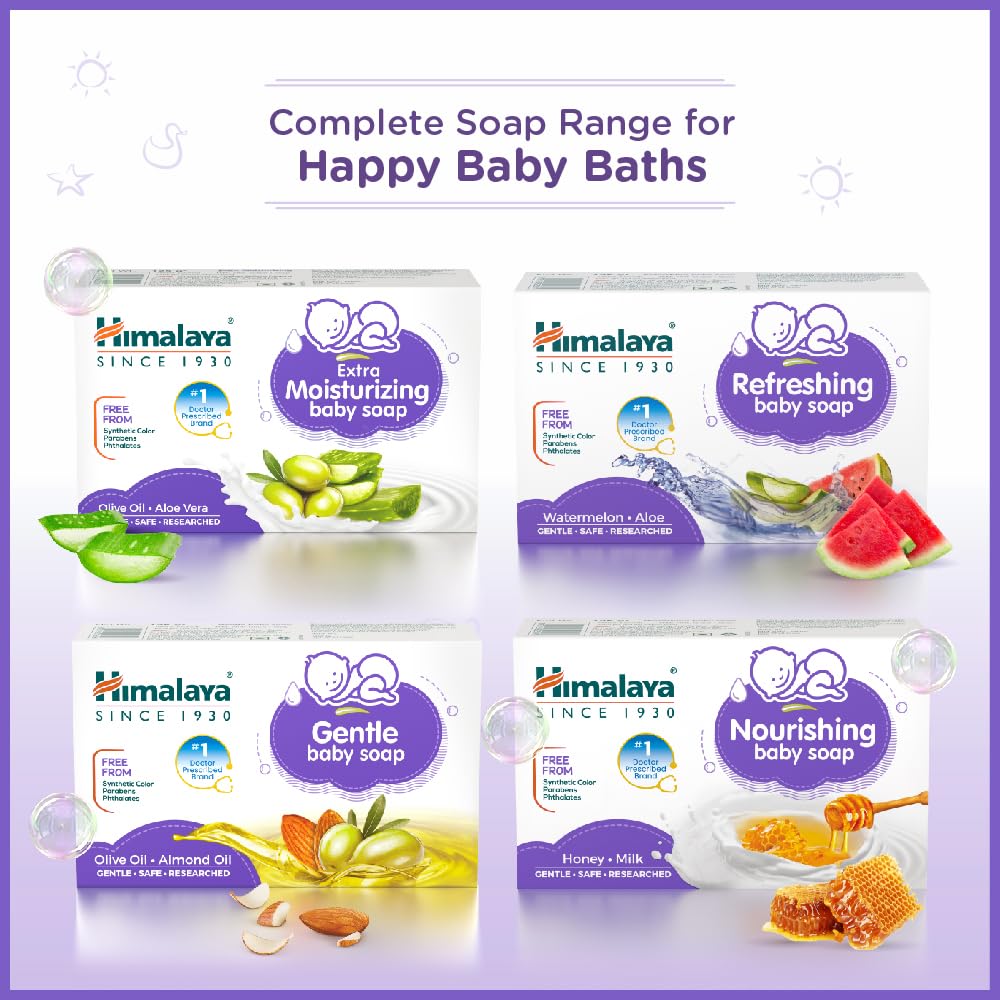 Himalaya Extra Moisturizing Baby Soap 75g - Aloe, Olive & Milk - Gentle Cleansing & Hydration for Baby's Skin | Pediatrician Recommended | Perfect for Daily Bath & Sensitive Skin Care