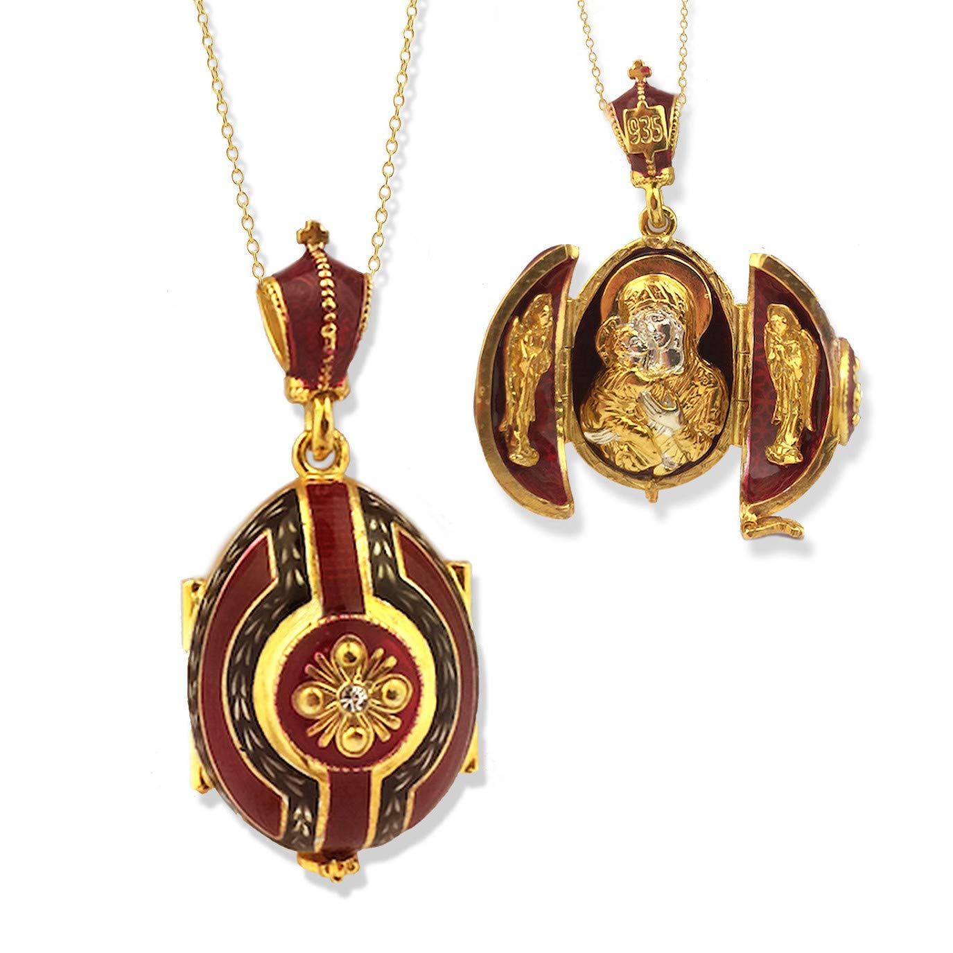Religious Enamel Silver Faberge Style Egg - Gold Plated Angel Decor with Red Accents - Perfect for Christmas Gifts, Home Decor & Collectibles