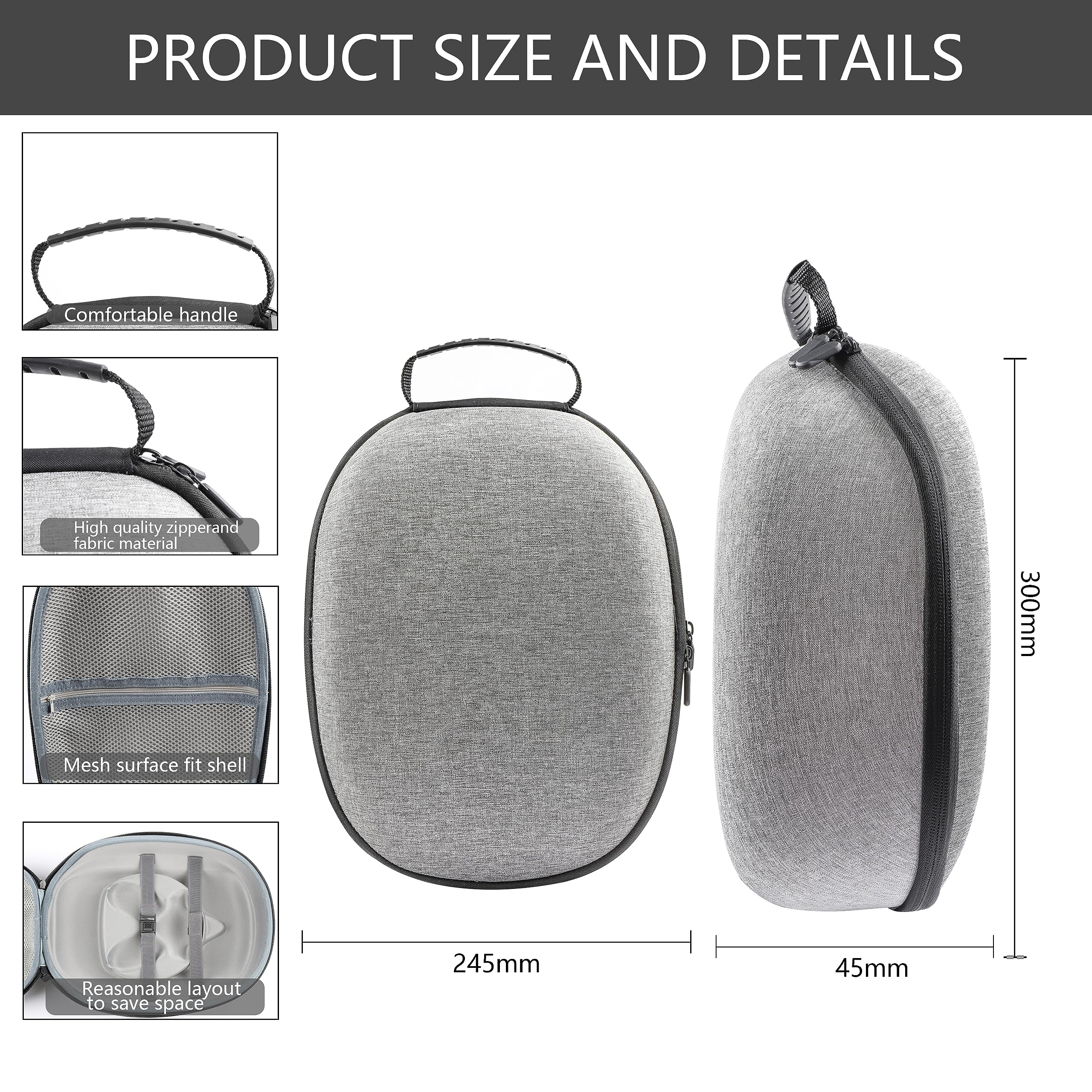 VZNEK Waterproof Hard Carrying Case for Oculus/Meta Quest 3 & Quest 3S - Protective Travel Storage for VR Headset with Elite Strap & Accessories | Fuzz-Free Interior | Home & Travel Use | Black & Grey Options