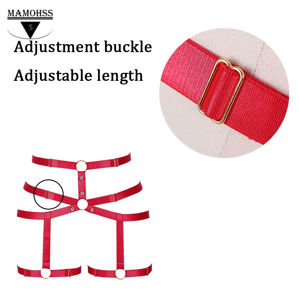 MAMOHSS Women's Adjustable Elastic Garter Belt - High Waist Stocking Suspender with Hollow Out Design - Punk Gothic Style for Lingerie, Cosplay & Nightwear