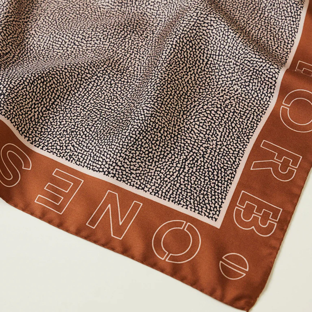 Borbonese Foulard OP Logo Outline 70x70 Scarf - Caramello OP Naturale 6DA058TE2 - Elegant Silk Scarf for Women, Perfect for Office, Party & Travel Accessories