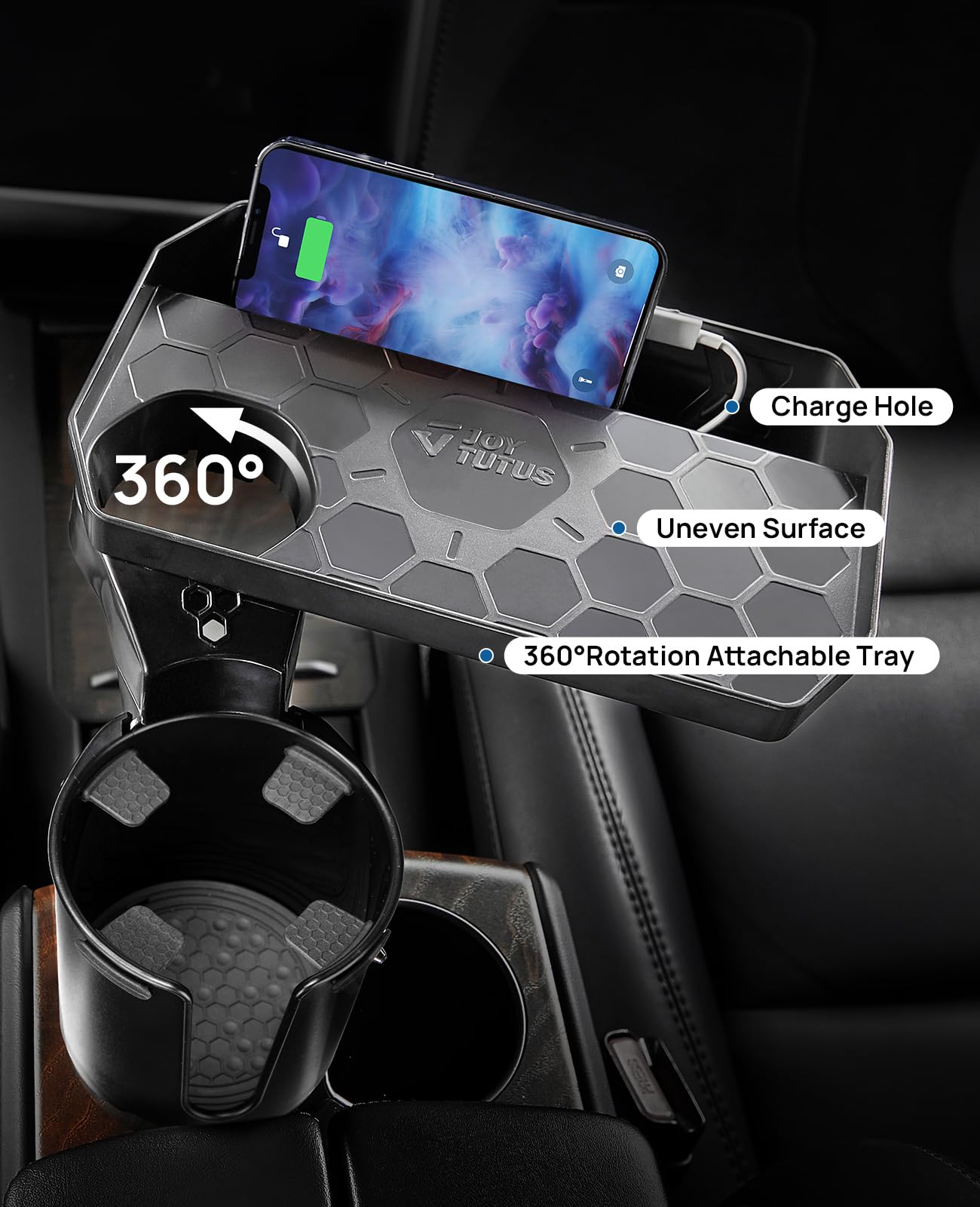 JoyTutus Car Cup Holder Expander - 360° Rotating Adjustable Cup Holder Tray for 18-40 oz Travel Mugs & Tumblers (Fits 2.75-3.25