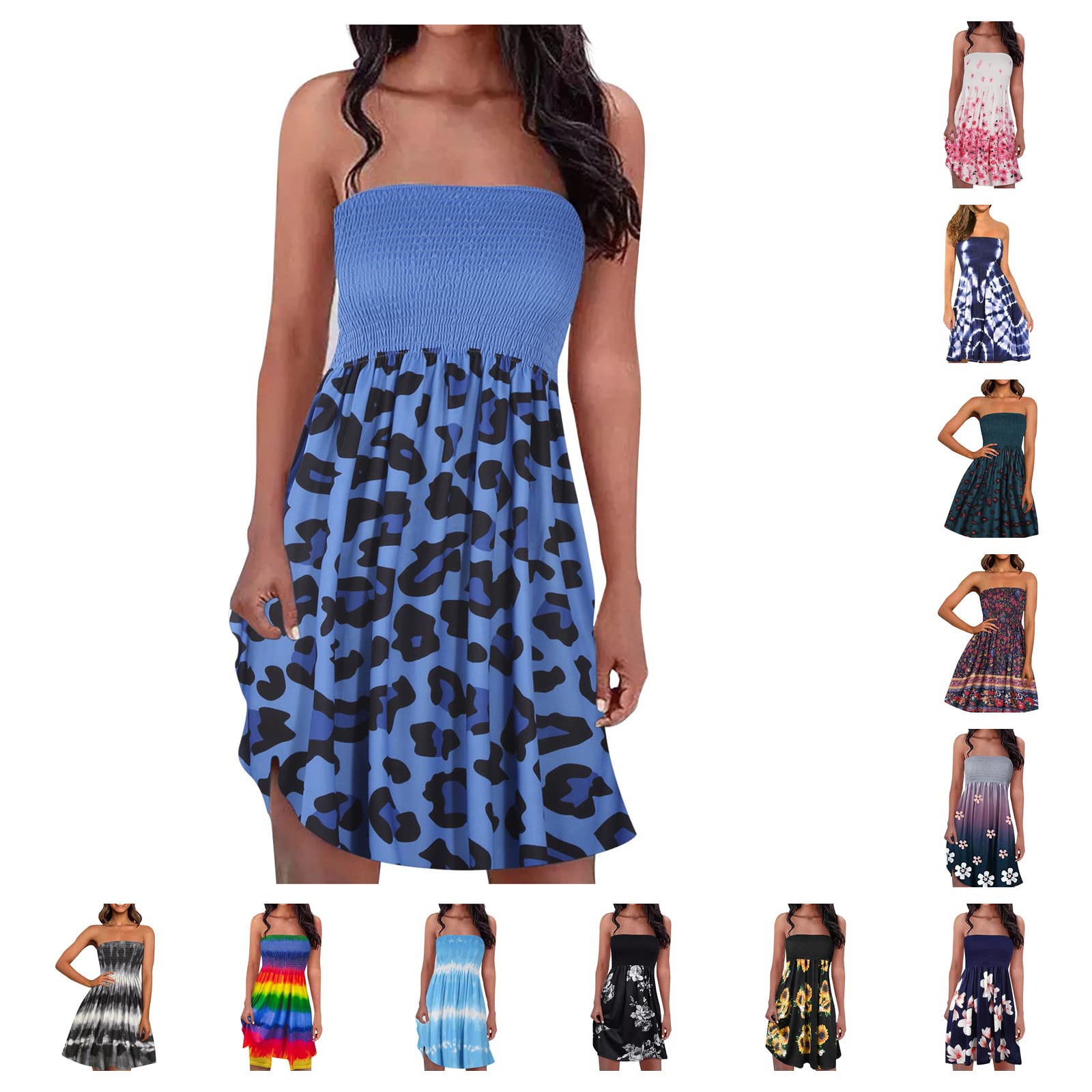 Sexy Boho Tube Top Dresses for Women - Floral Printed Elastic Tunic with Pleated Flowy Design | Perfect for Summer Beach Parties, Music Festivals & Date Nights