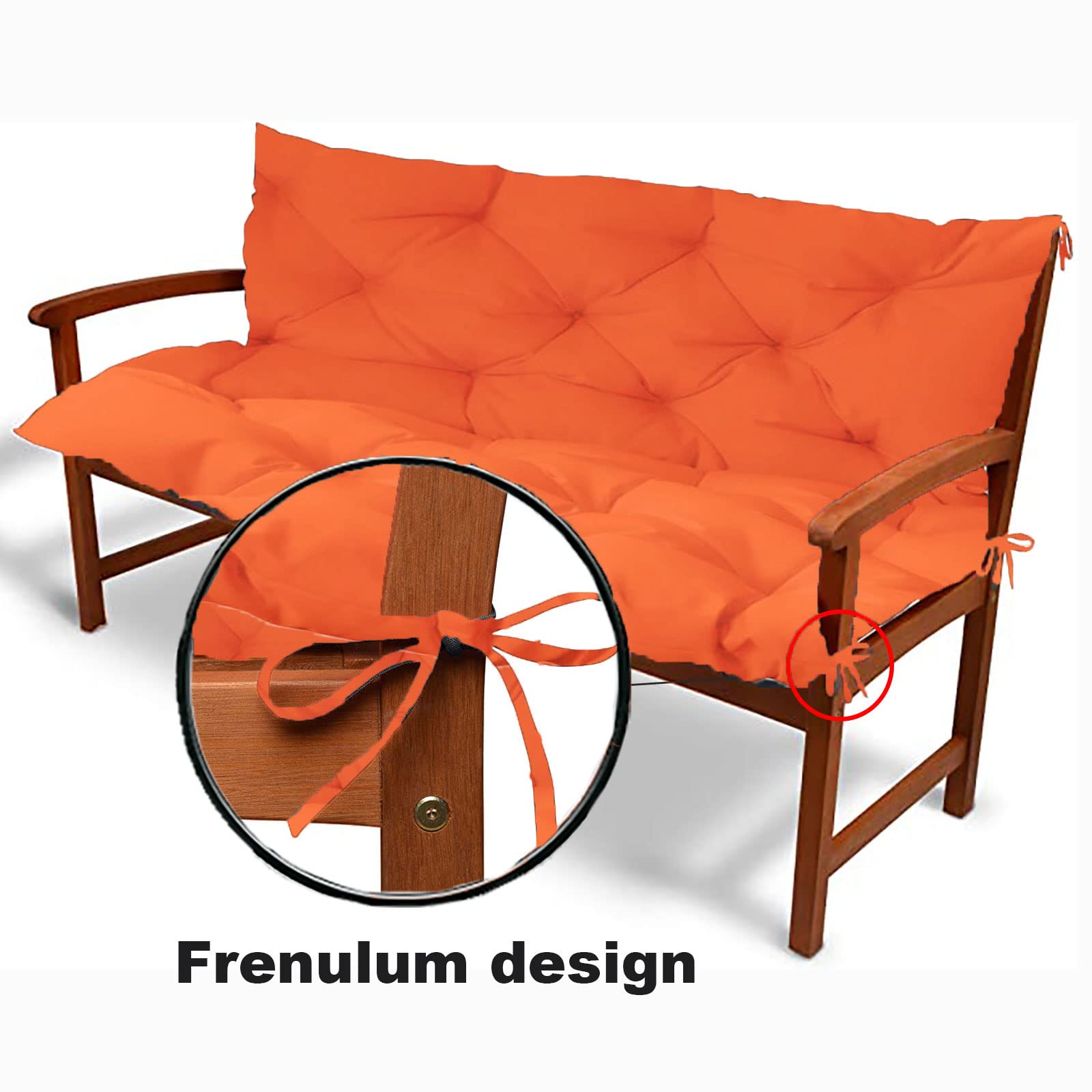Premium Outdoor/Indoor Bench Cushion with Backrest - 2 or 3 Seater Thick Garden Swing Chair Cushion - Soft Waterproof Patio Seat Pad for Porch, Deck & Backyard Furniture (Orange, 59x39x4 Inches) - Perfect for Lounging, Relaxing & Outdoor Entertaining