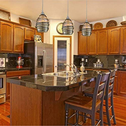 Elk Home Vines Mini Pendant Light - 1-Light Satin Nickel Finish with Tan Glass & Glass Wrap, Transitional Style Ceiling Fixture for Kitchen Island, Dining Room, or Entryway Lighting