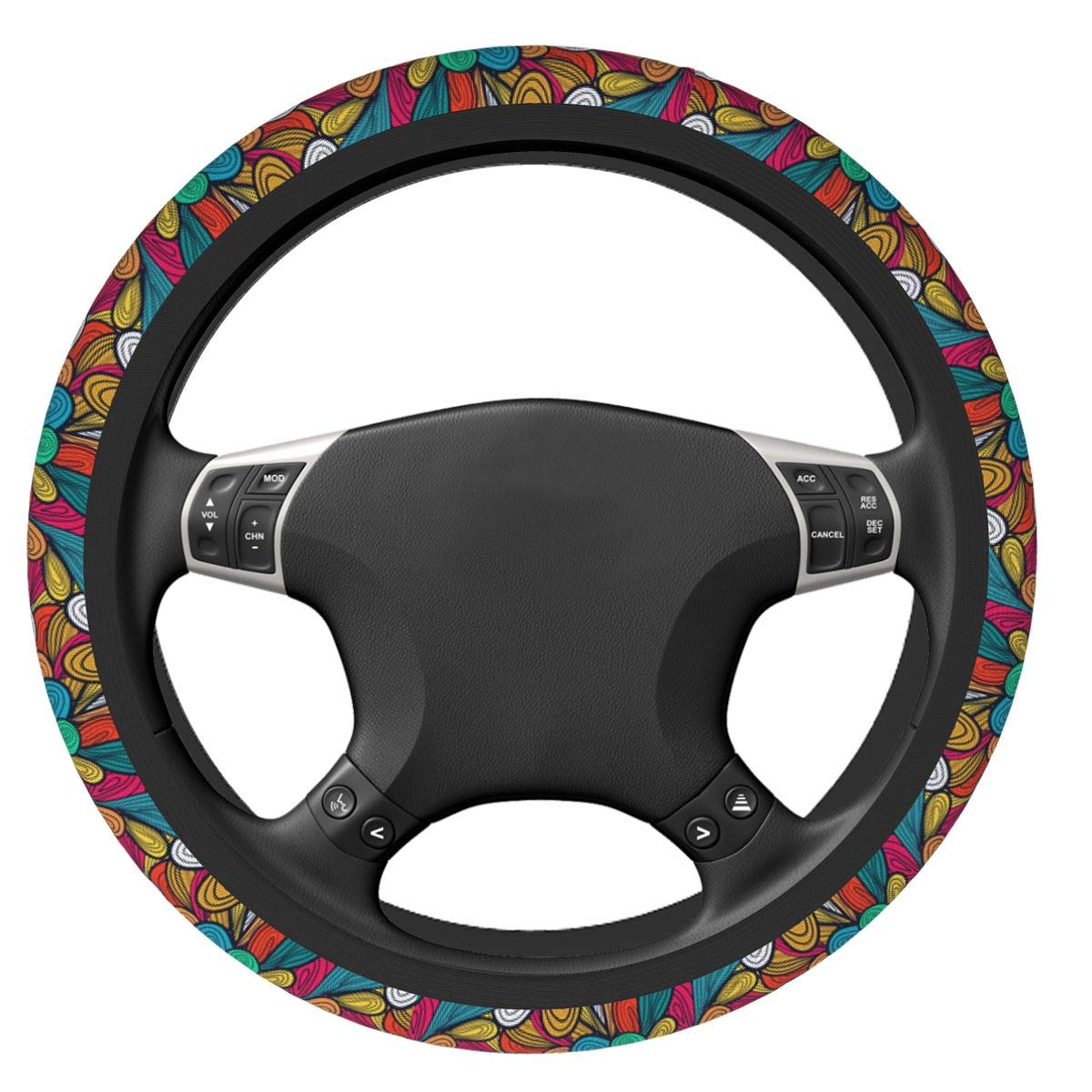 Delerain Non-Slip Steering Wheel Cover - Universal 15 Inch Bright Pattern Elastic Car Accessory for Men & Women - Perfect for Daily Commuting, Road Trips and Car Interior Protection